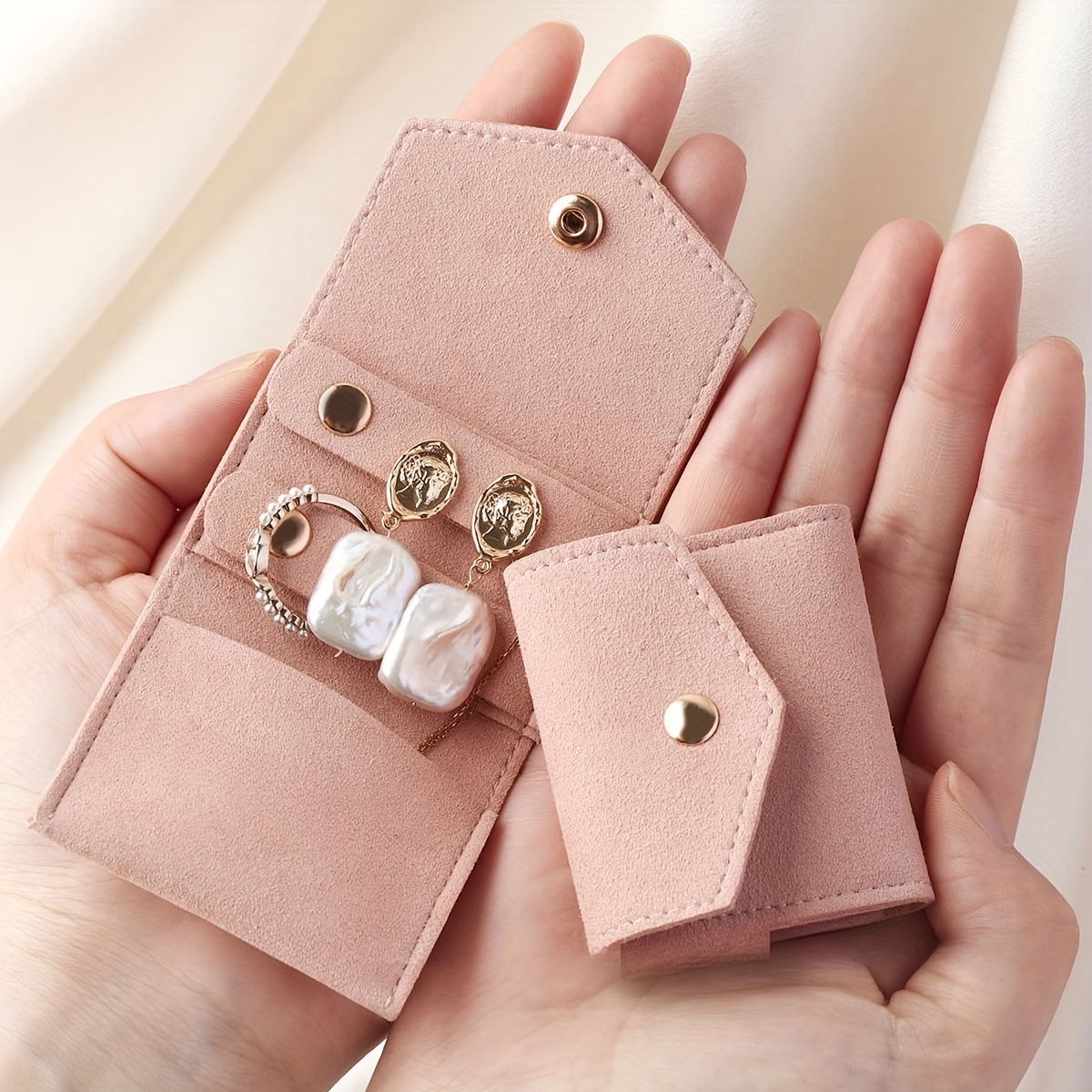 

1pc Mini Suede Jewelry Organizer Pouch - Cute Gift For Women - Foldable Jewelry Storage Bag For Rings, Earrings, And Necklaces