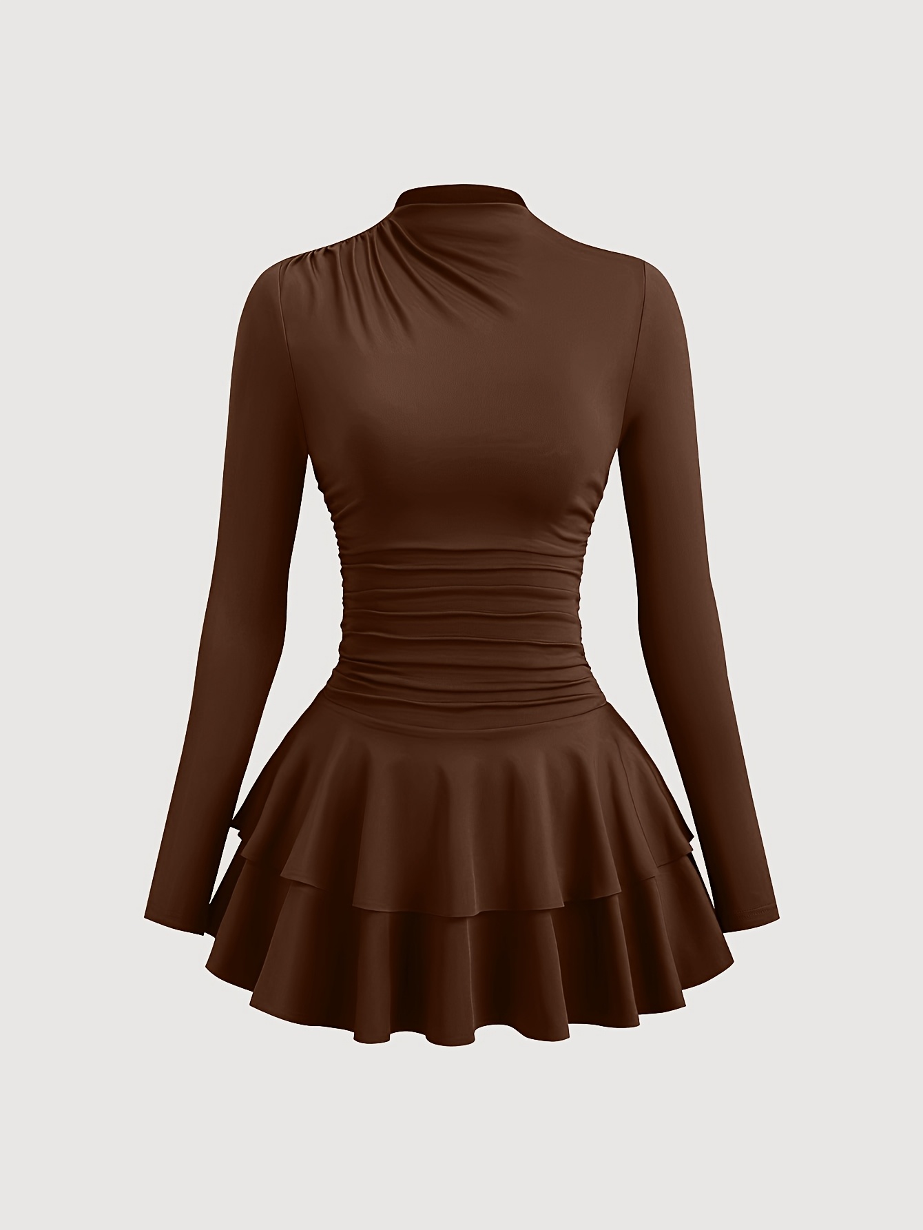 womens red long sleeve high neck ruched waist vintage dress - Temu Oman