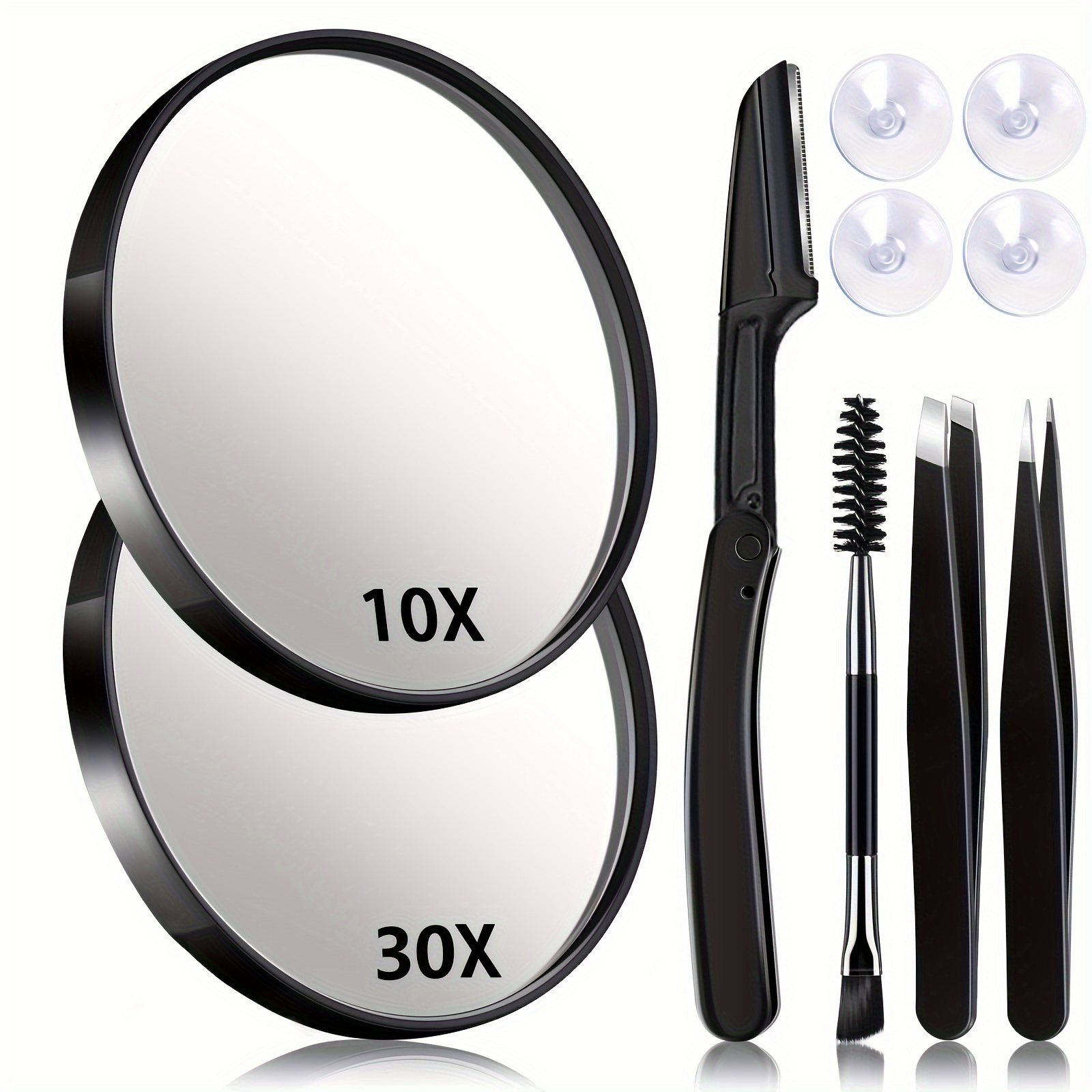 

Eyebrow Clip Makeup Mirror 1/3/6pcs Magnifying Mirror And Eyebrow Tweezer Set, 10x & 25x Magnified Makeup Mirrors With 2 Suction Cups, Tweezers And Eyebrow Razor, Tools Compact Travel Set