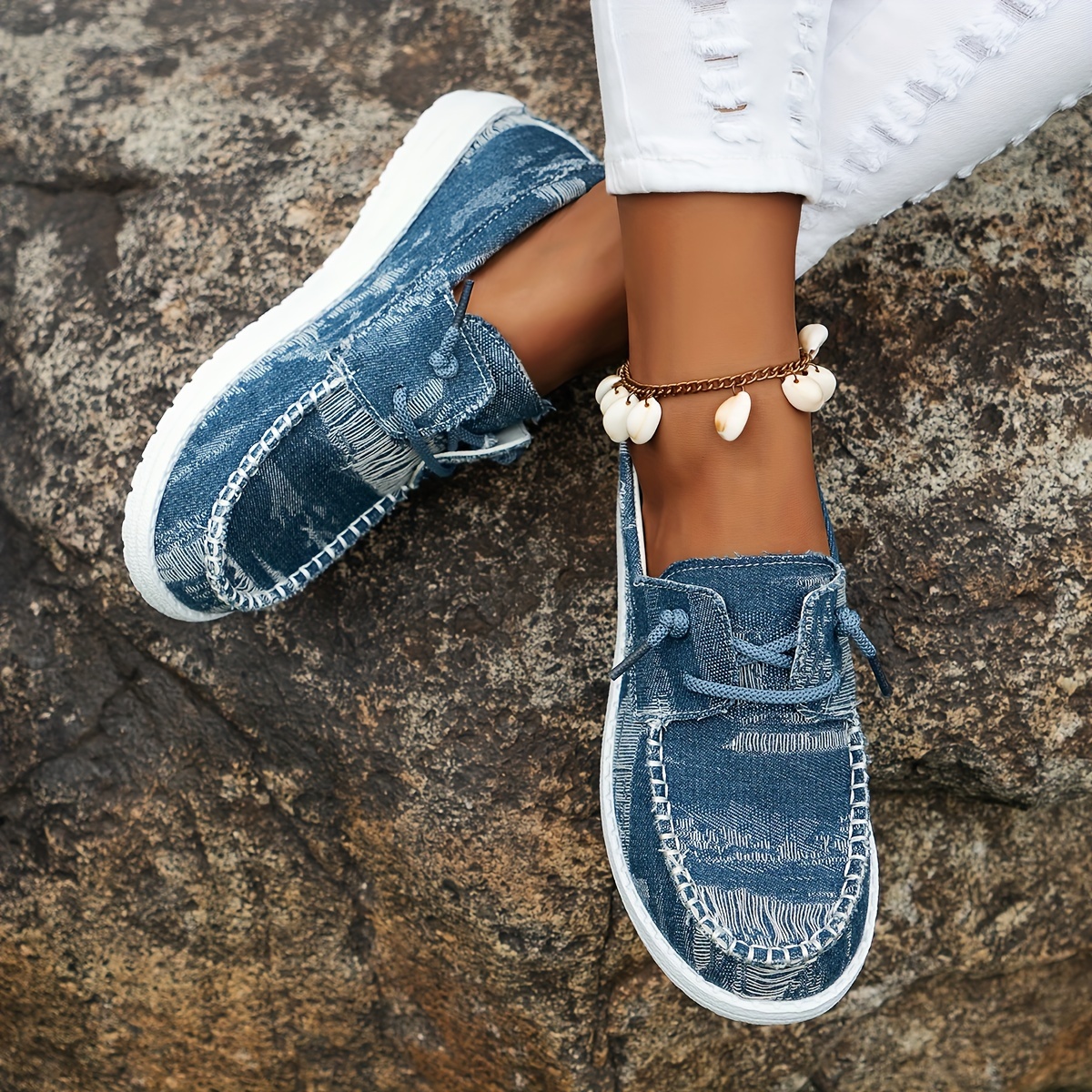 Image of Women's New Style Sneakers, Fabric Casual Fashion Low-top Lace-up Flat Shoes With Comfortable For , Women Shoes