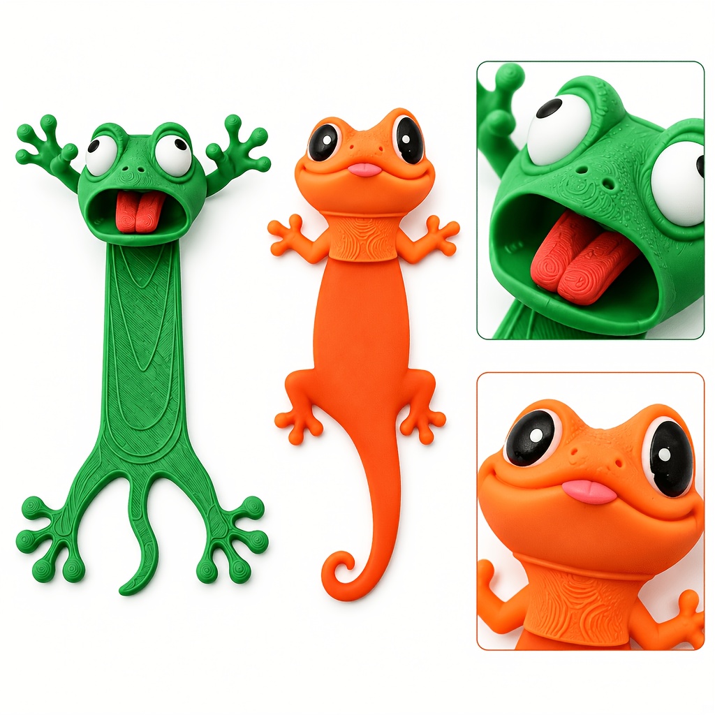 TEMU 2pcs 3d Cartoon Frog And Squeeze Bookmark Set, Cute Quirky Animal Page Markers, Random Texture Style, Creative Reading Stationery Gift