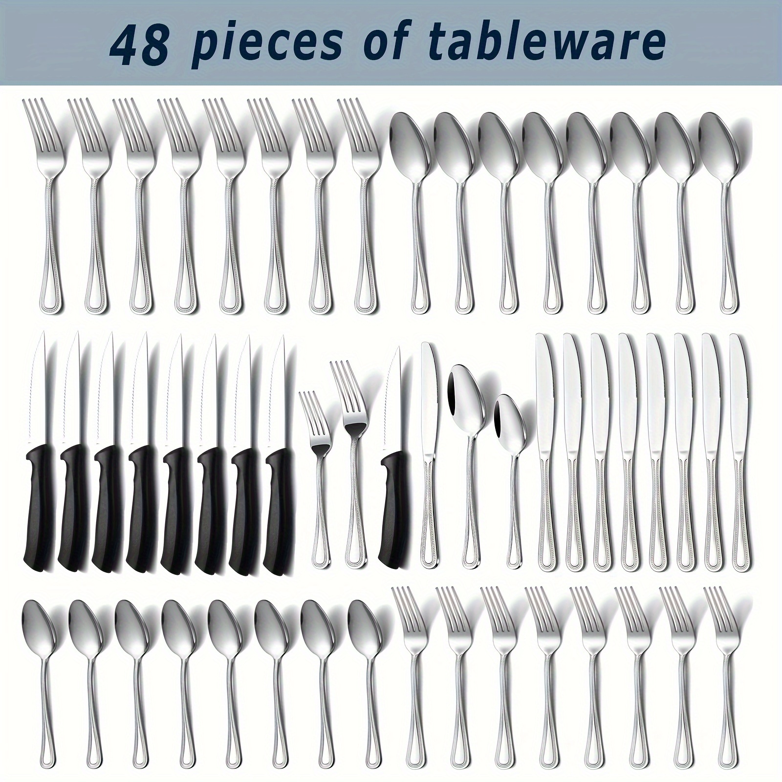 

60/72pcs Steel Knife Tableware Set, Polishing Thickened -end Spoon Tip, Is Not For Cutting Knife Cutting , Suitable For