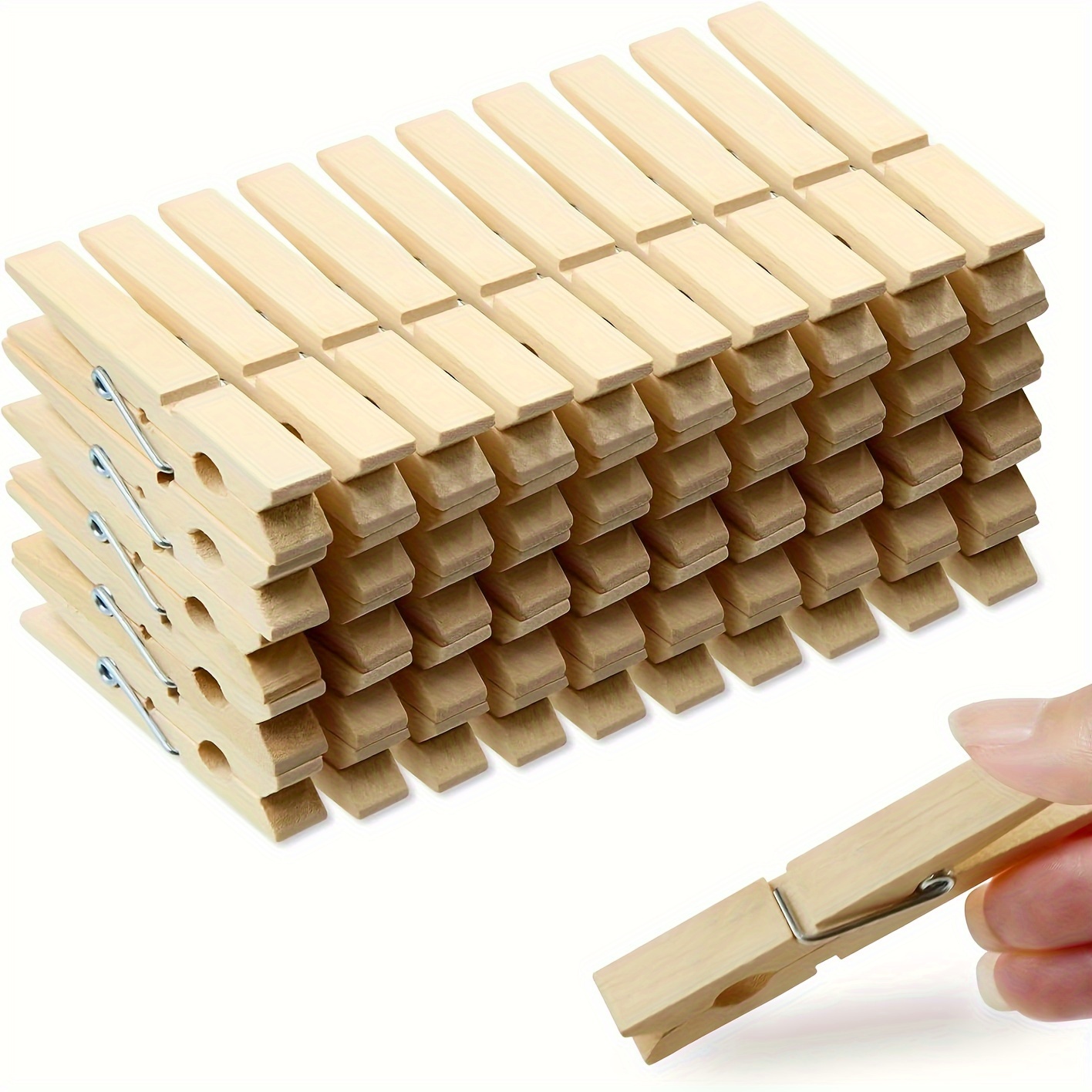 TEMU 100pcs Heavy-duty Bamboo Clothespins - Wooden Pins For Hanging Clothes, Photos & Outdoor Use, Clothes Pins