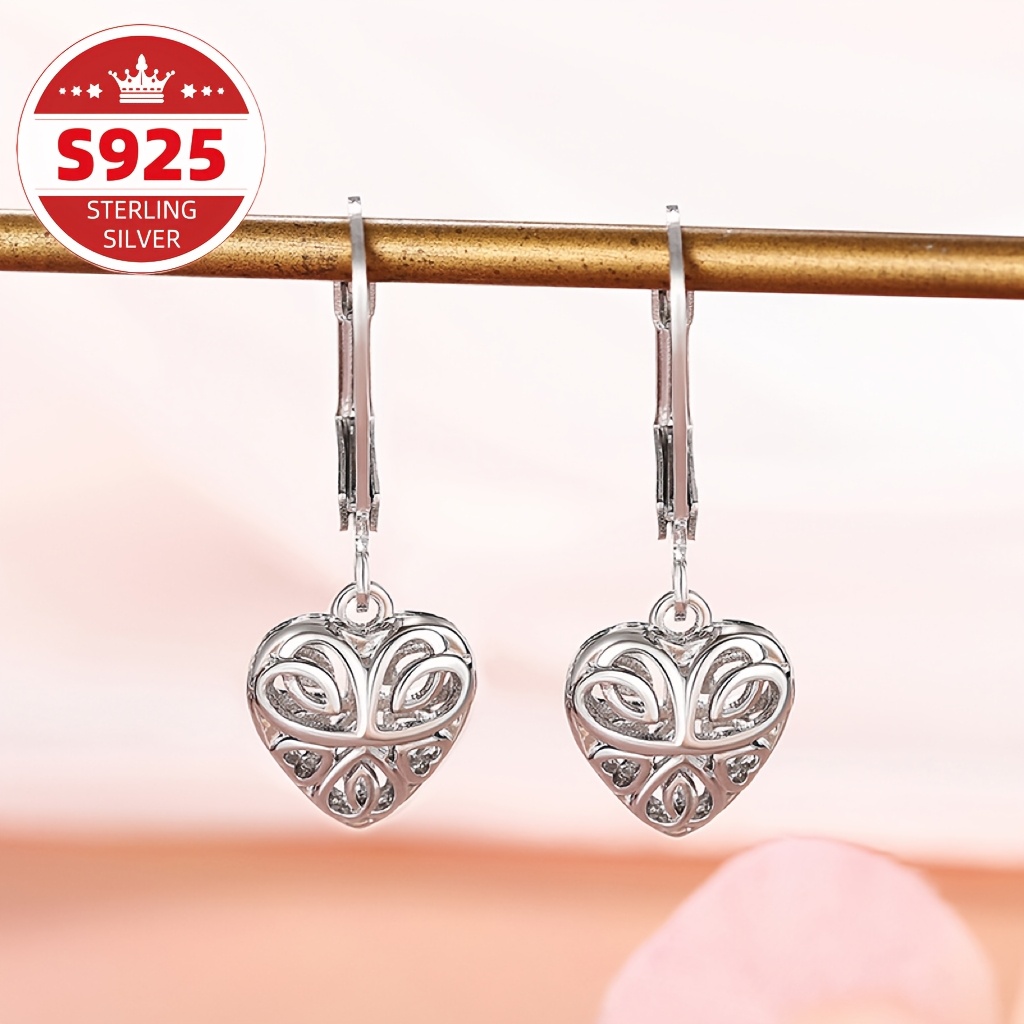 

Women' Design S925 Pure Silvery Bohemian Style Heart-shaped Ear , Textured Earrings, Solid Color Earrings, Accessories, Jewelry, Gifts