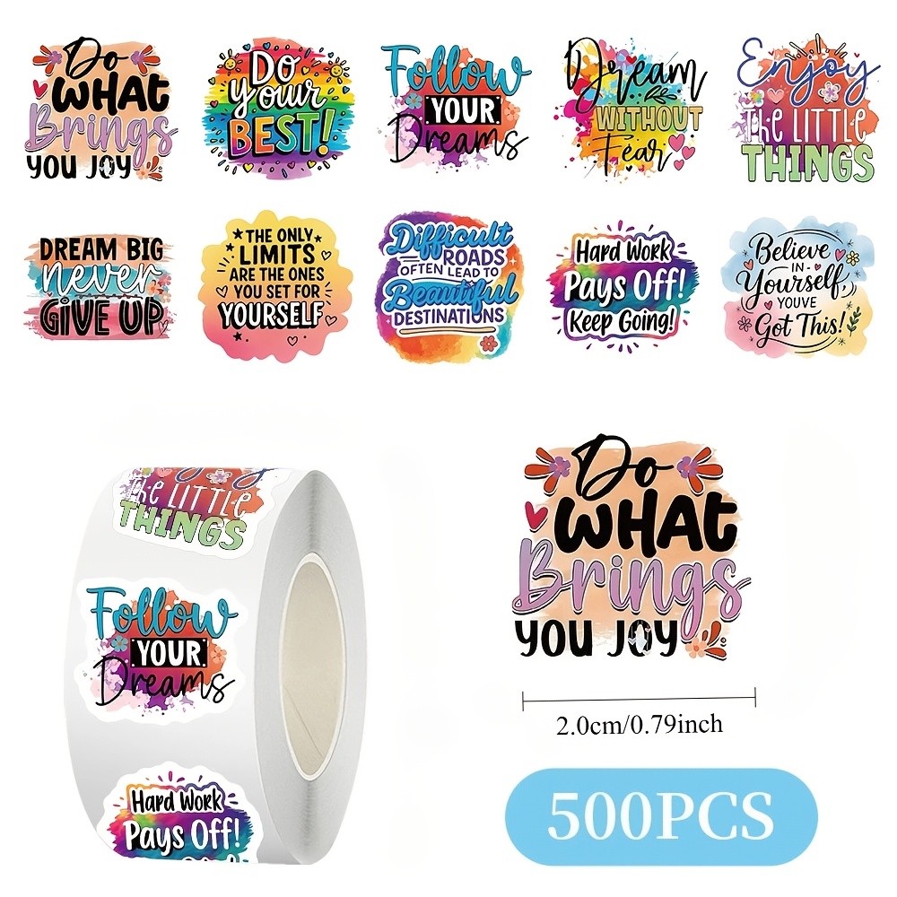TEMU 500 Stickers/roll, English Inspirational Quote Roll-up Stickers, Motivational And Encouraging Irregular-shaped Decorative Colorful English