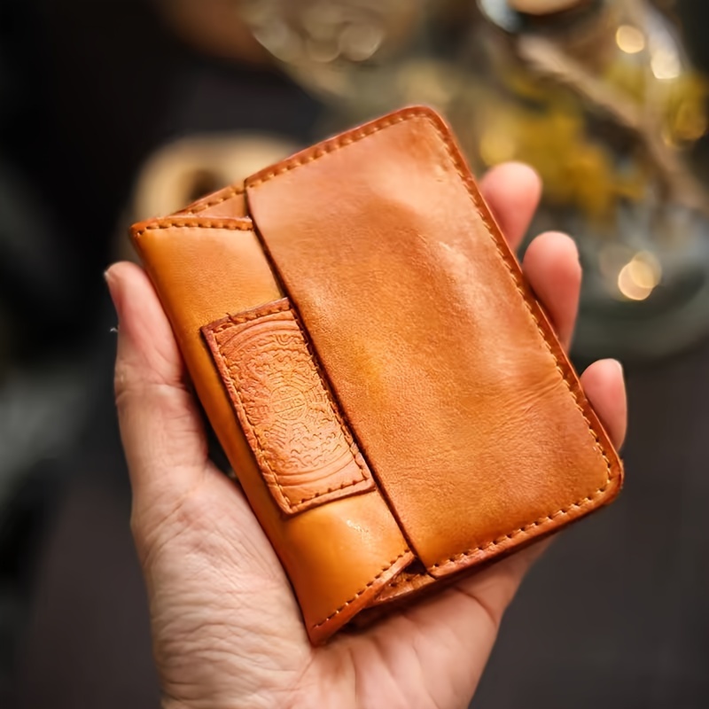 Vintage Handmade Vegetable- Top-grain Leather Card Holder Coin Purse, Genuine Leather Id Holder, Hand-distressed Finish