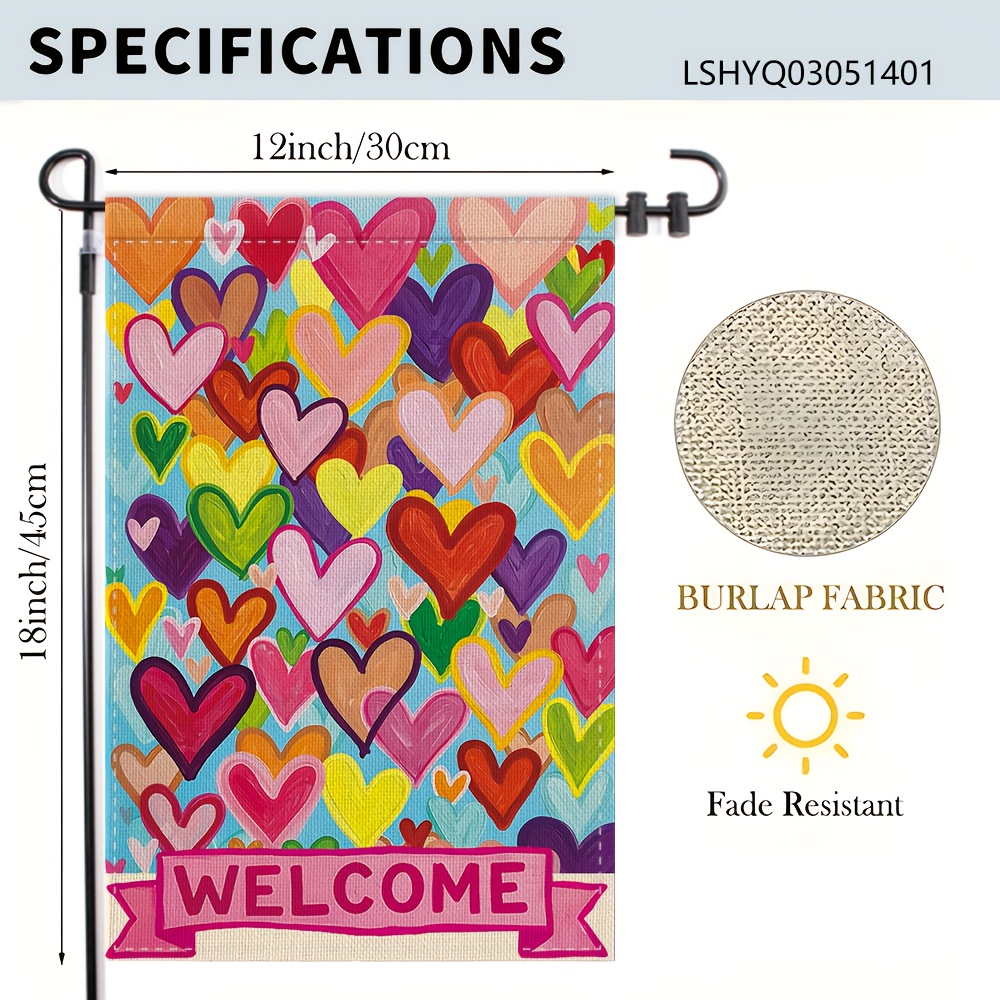 TEMU 1pc Hand- Design "welcome" Garden Flag, 30cm/45cm, 12in/18in, Non-electric Polyester Material, Suitable For Outdoor Garden Decoration.