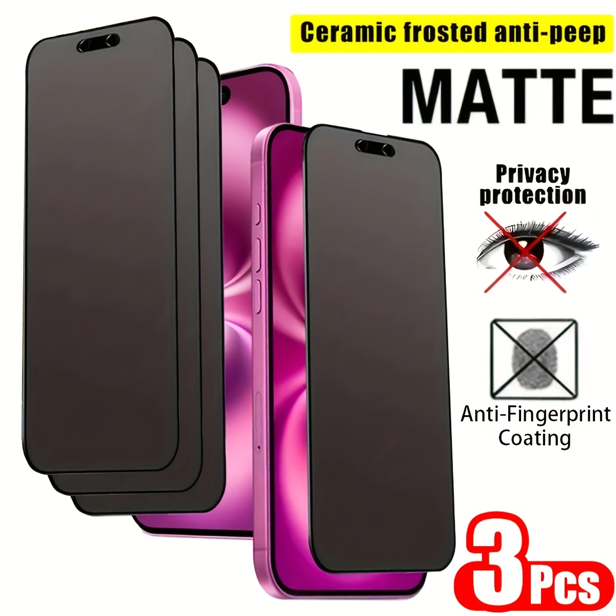 TEMU 3pcs Full Coverage Matte Privacy Screen Protector With Anti-spy Upgrade, , Anti-drop, Anti-scratch, , Bubble-free. Compatible With Iphone 17 Pro