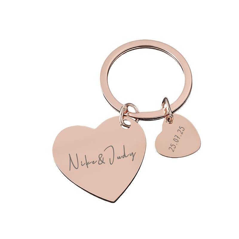 TEMU 1pc Personalized Heart-shaped Keychain - Customizable With Name And Date - Personalized Keychain For Men And Women - Durable Metal Key Holder,