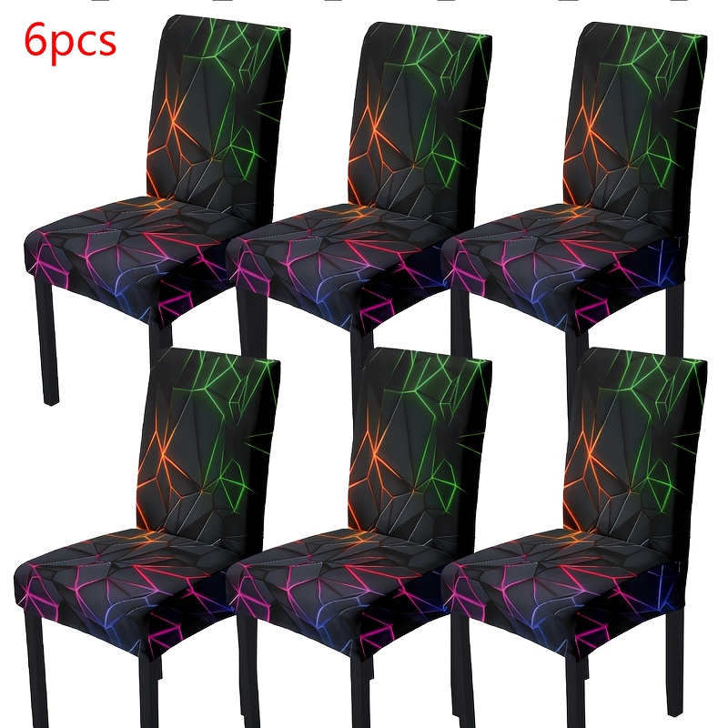 TEMU Lot de 4/6 housses de chaise de salle à manger amovibles, extensibles et lavables, en tissu fibreux imprimé à motif géométrique , adaptées pour