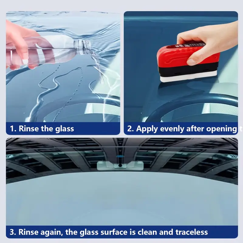 2pcs car glass oil film cleaner car windshield oil film cleaner car oil film cleaning brush glass oil film remover strong front windshield remover anti rain and fog cleaning glass brush 120ml details 7