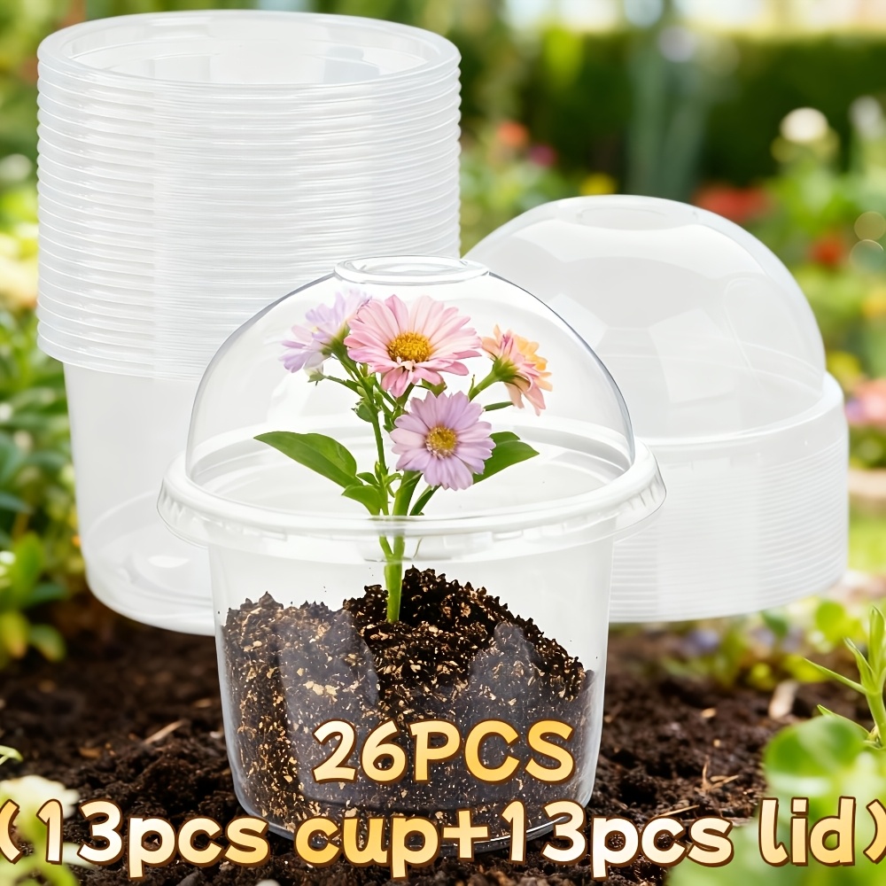 Image of 26pcs Set (13 Seedling Pots + 13 Lids) With Moisture Dome, Transparent Seed Starter Pots With Ventilation Holes, Seed Starting Trays, Small Plant Containers, Outdoor Storage Gardening Gift,home Decor