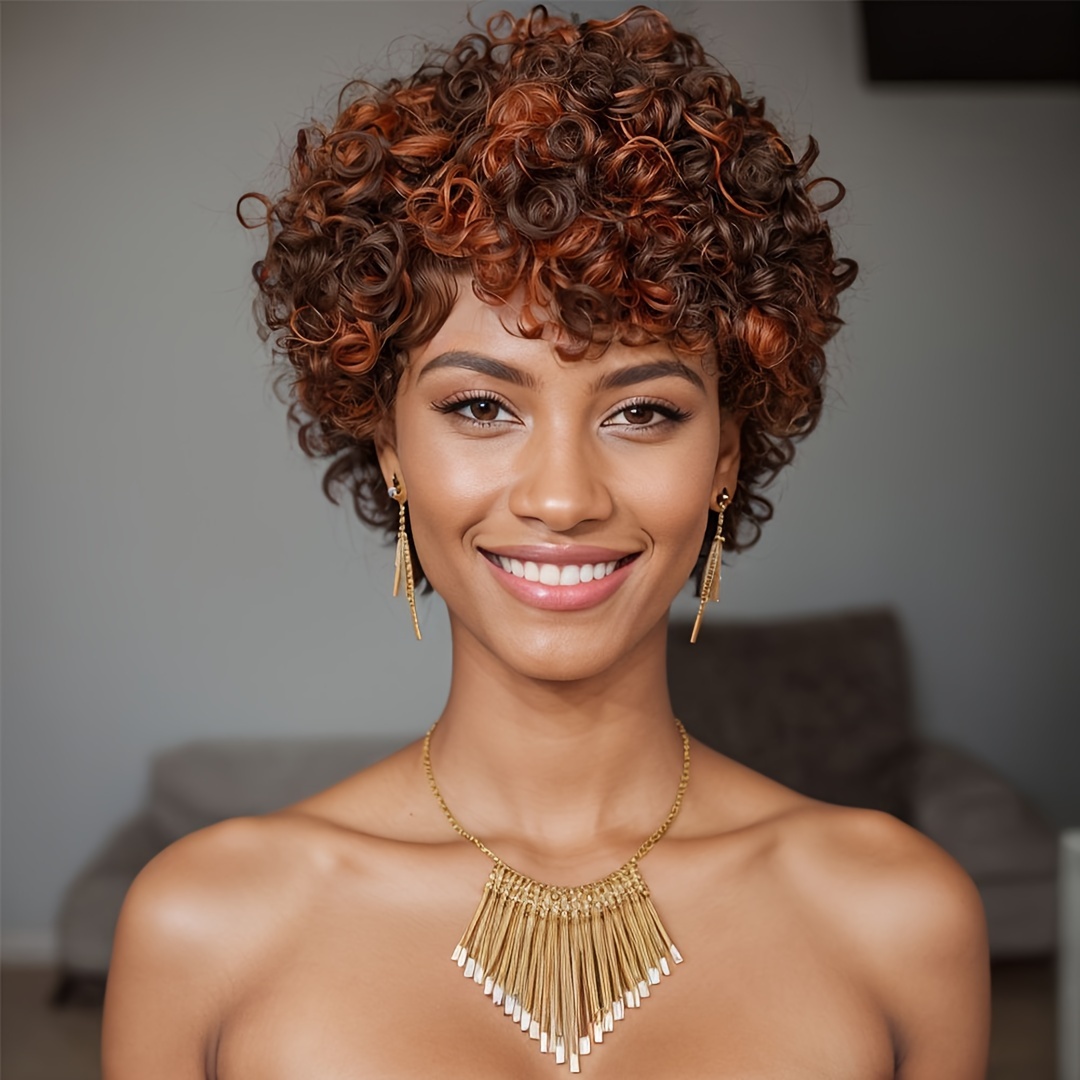 

P4/350 Short Curly Wigs For Human Hair Glueless Pixie Cut Wig Human Hair Black Short Wigs For Women With Bangs None Lace Front Bob Glueless Short Wigs Human Hair