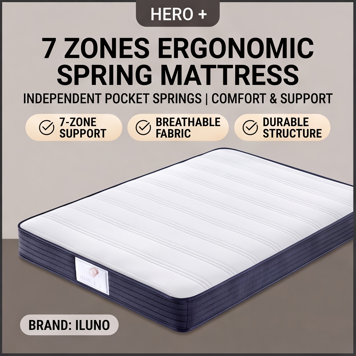 TEMU DEWINNER Matelas - Matelas à Ressorts Sacs de 22 cm, Ressorts avec Couche de Mousse Confort, Support Moyennement Ferme, Technologie d'Absorption