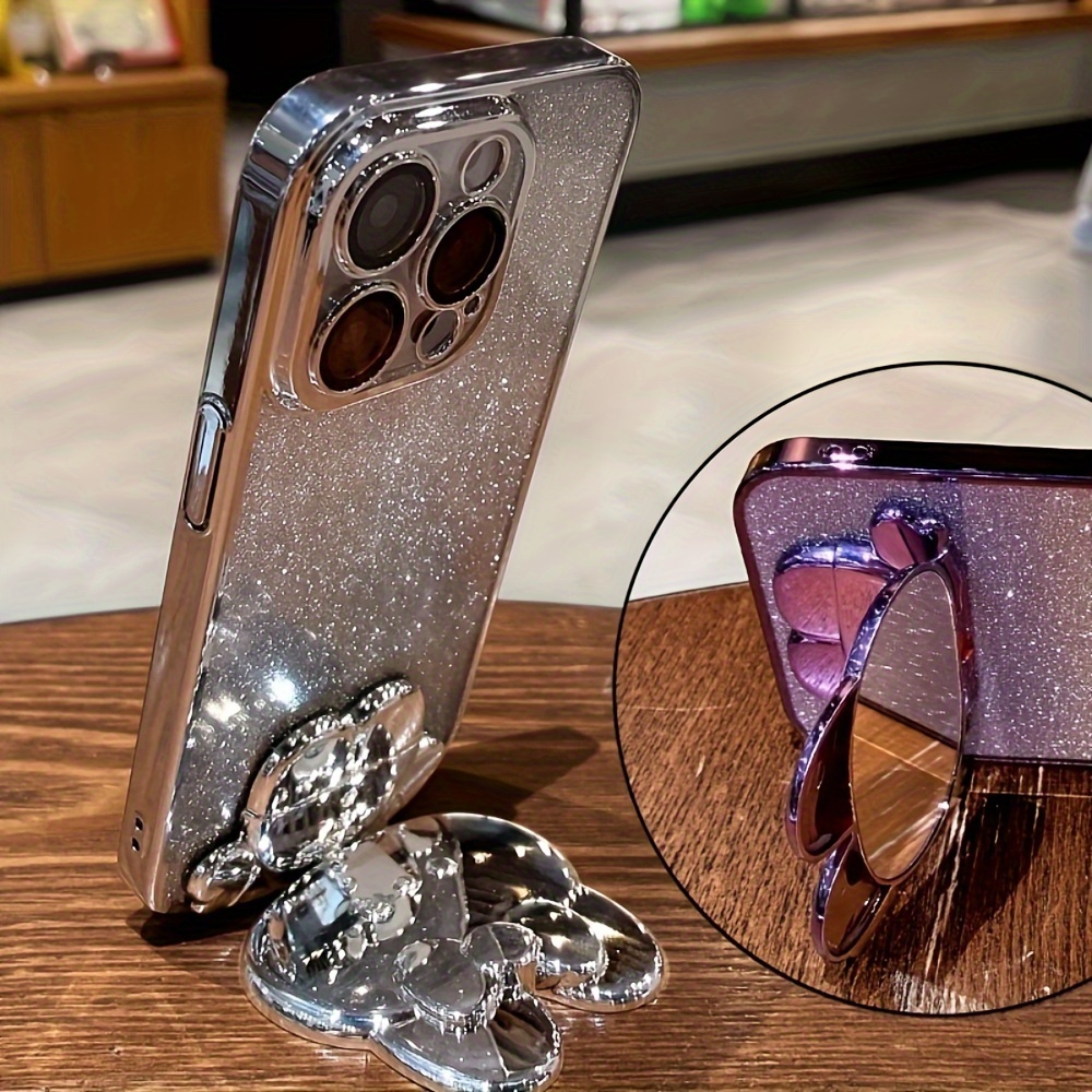 1 Deluxe Electroplated Case For IPhone 15/14/13/12/11Pro Max Plus, Romantic - Cute Bunny Phone Holder And Hidden Holder - Shockproof Ultra-thin Protection, Easter - Valentine's Day Gift
