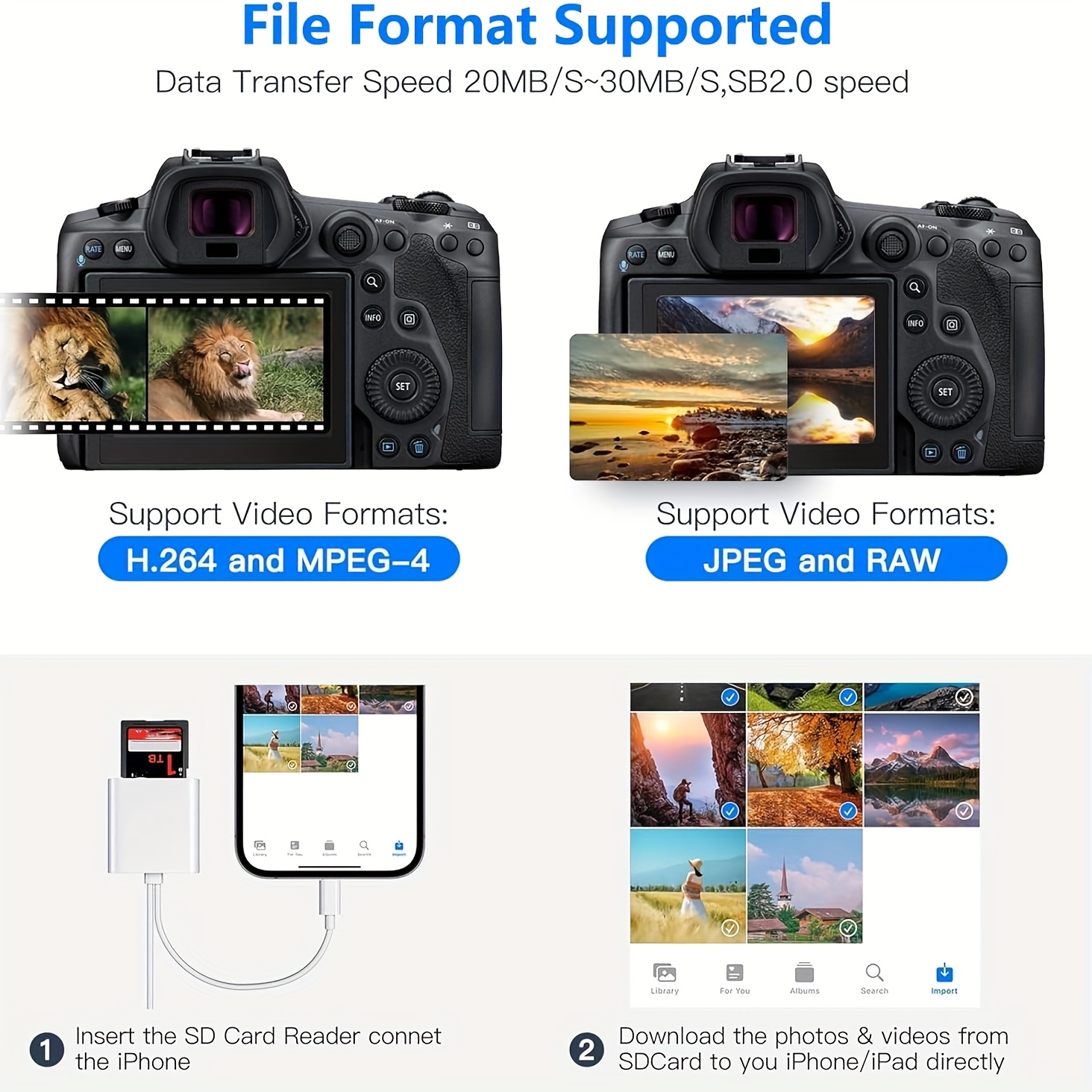 Lettore Di Schede SD 2 In 1 USB-C Per IPhone 16/iPad/MacBook, Plug And Play, Supporta SD/TF Fino A 2TB - 3