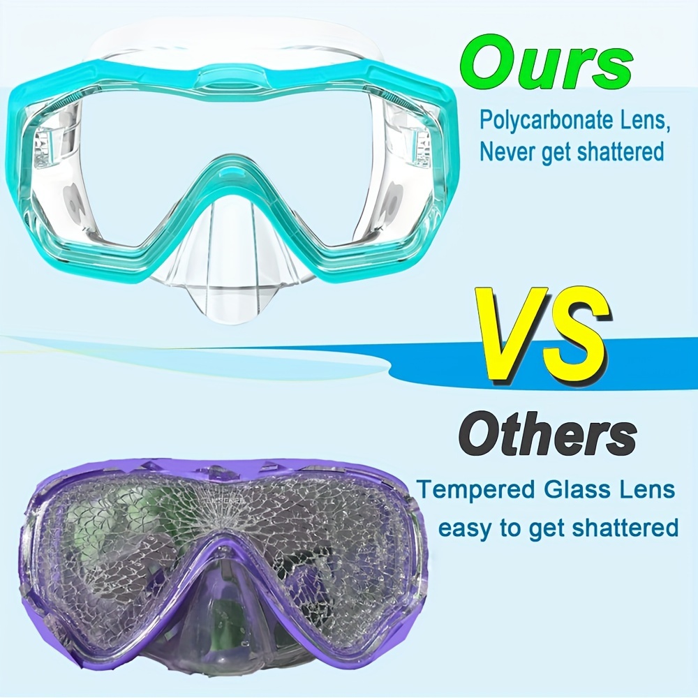 1pc Tri-Fin PC Lens Panoramic Wide Angle Adult Silicone Snorkeling Mask, Swimming Goggles, Leakproof, Easy Adjustment, Suitable for Snorkeling and Swimming Training