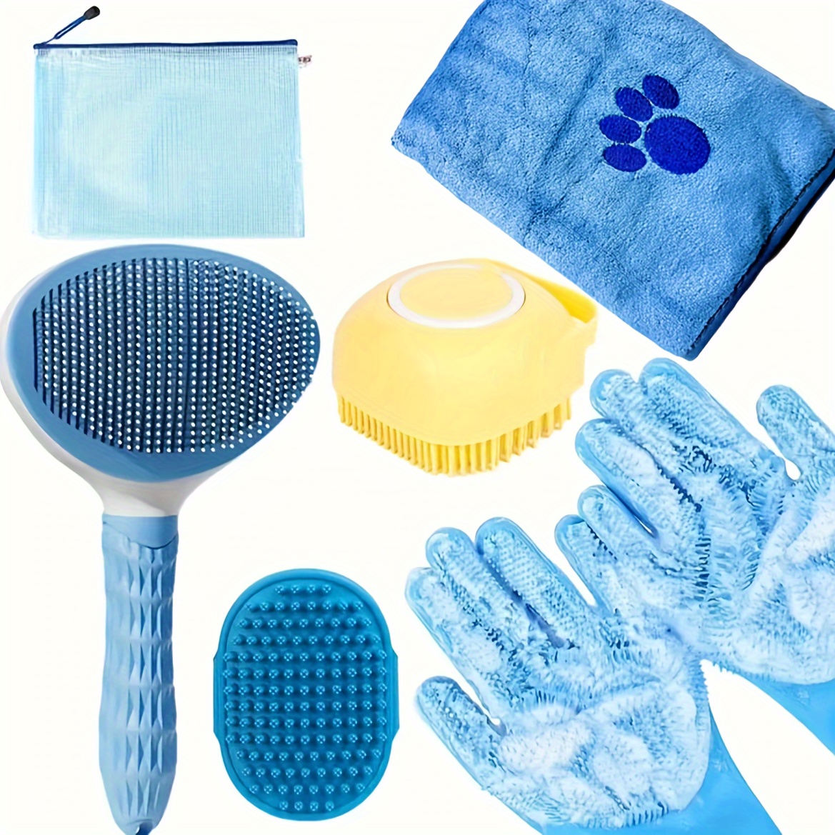 

1set 6-in-1 Dog Grooming Kit With Deshedding Brush, Rubber Bristle Brushes, Bath Towel & Gloves - Uncharged, Rubber Material For Bathing, Massaging &