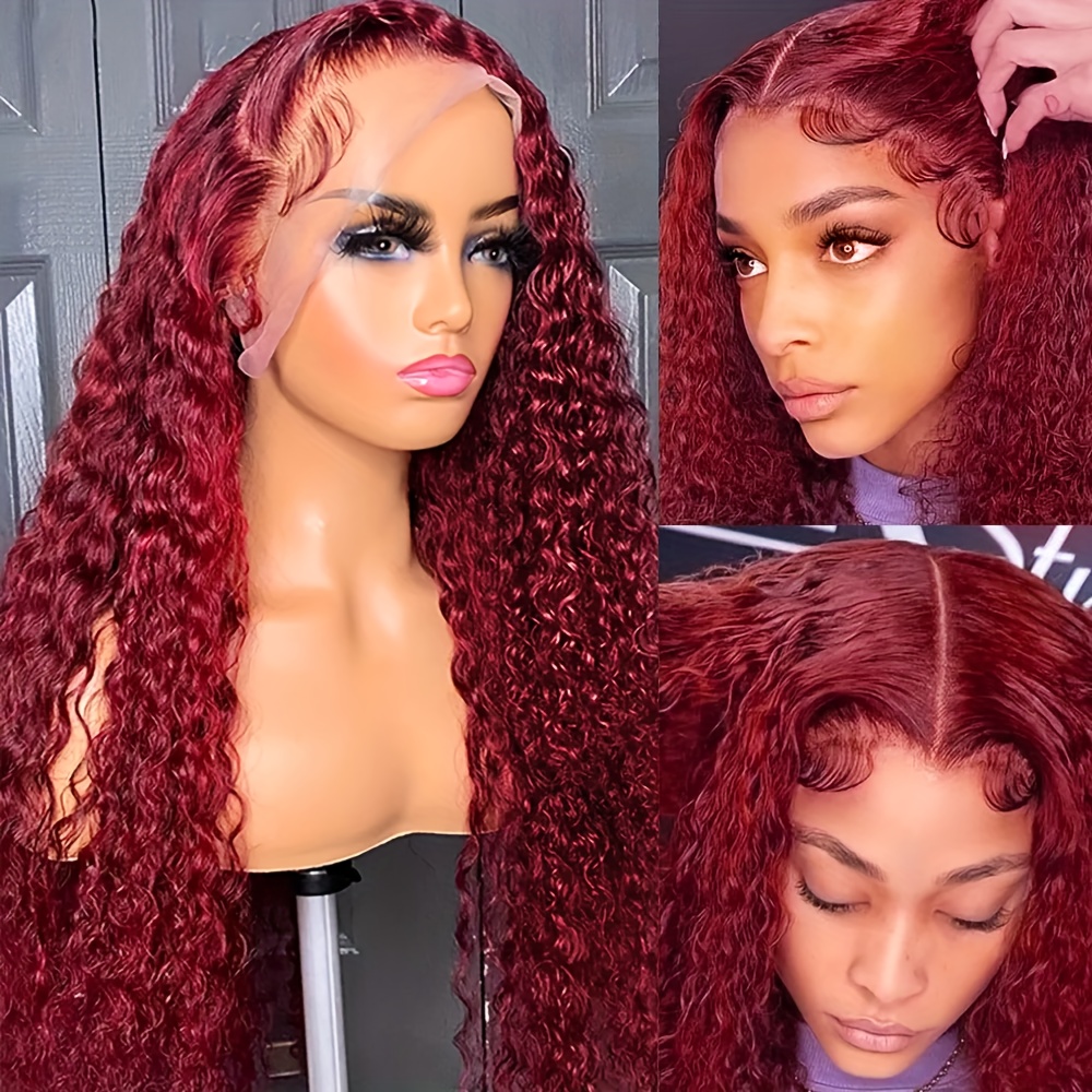 Curly Burgundy 13x4 Lace Front Human Hair Wigs 99j Red Temu