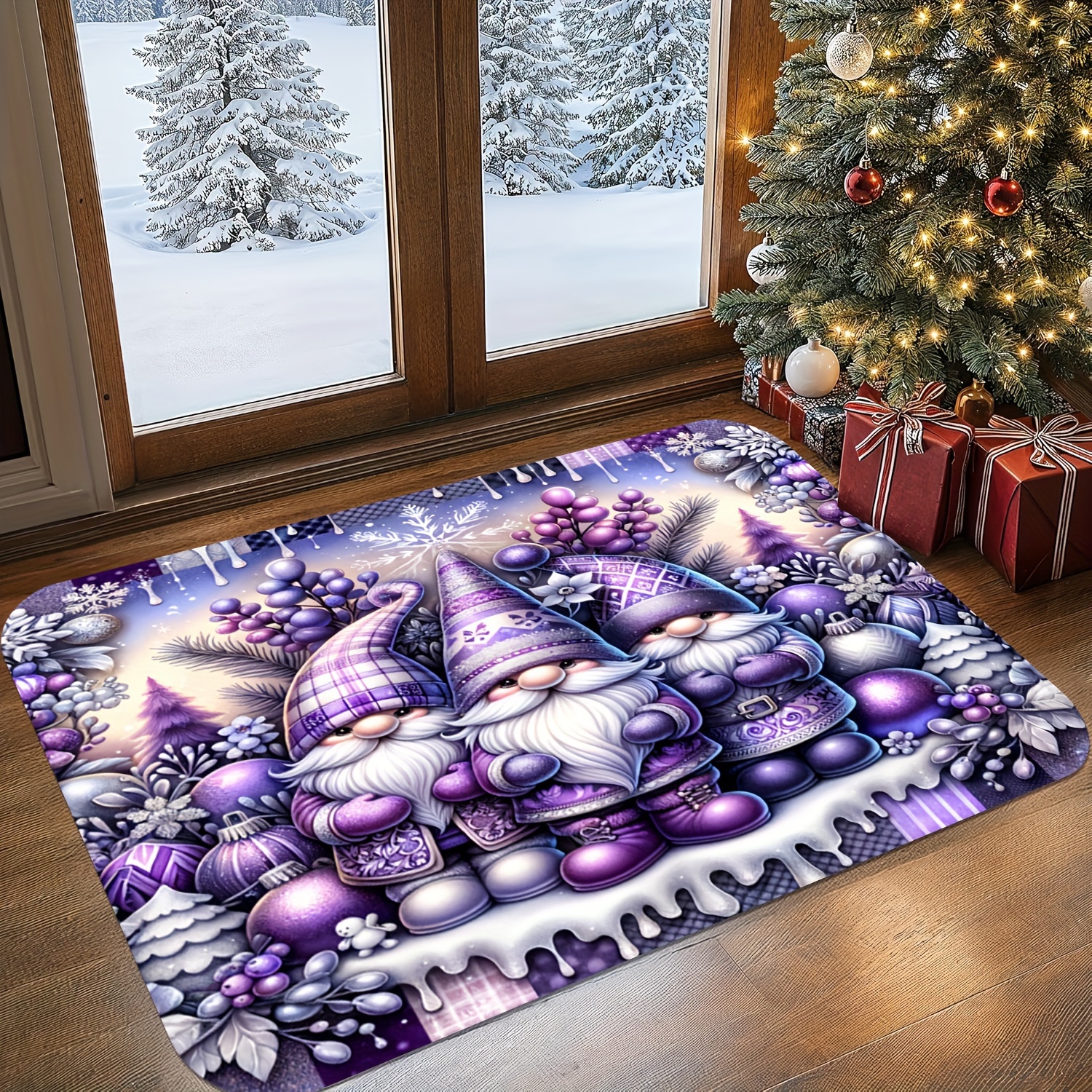 

1pc, Christmas And , Purple , , , -, , 0.47in Flannel -slip Foam Doormat For Bathroom, , Bedroom, , , Christmas Decor