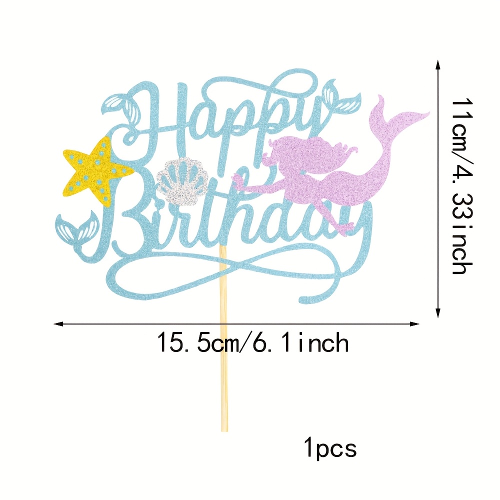 1 Mermaid Happy Birthday Cake Topper - Mermaid Theme Party Supplies For Halloween,christmas Event & Party Supplies Halloween&christmas For Christmas,newyear,valentine,party Events