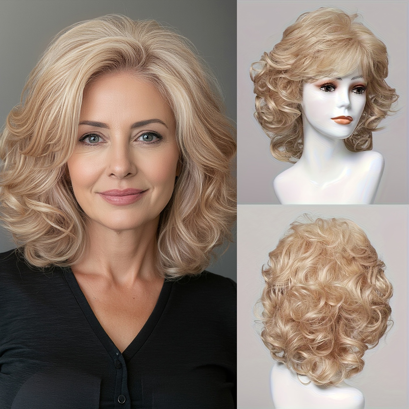 Image of 12 Inch Golden Short Curly Wig, Fashionable Women's Wig, Flexible Synthetic Wig, Suitable For Daily Life, Gatherings, Music Festivals, Role-playing And Other Activities