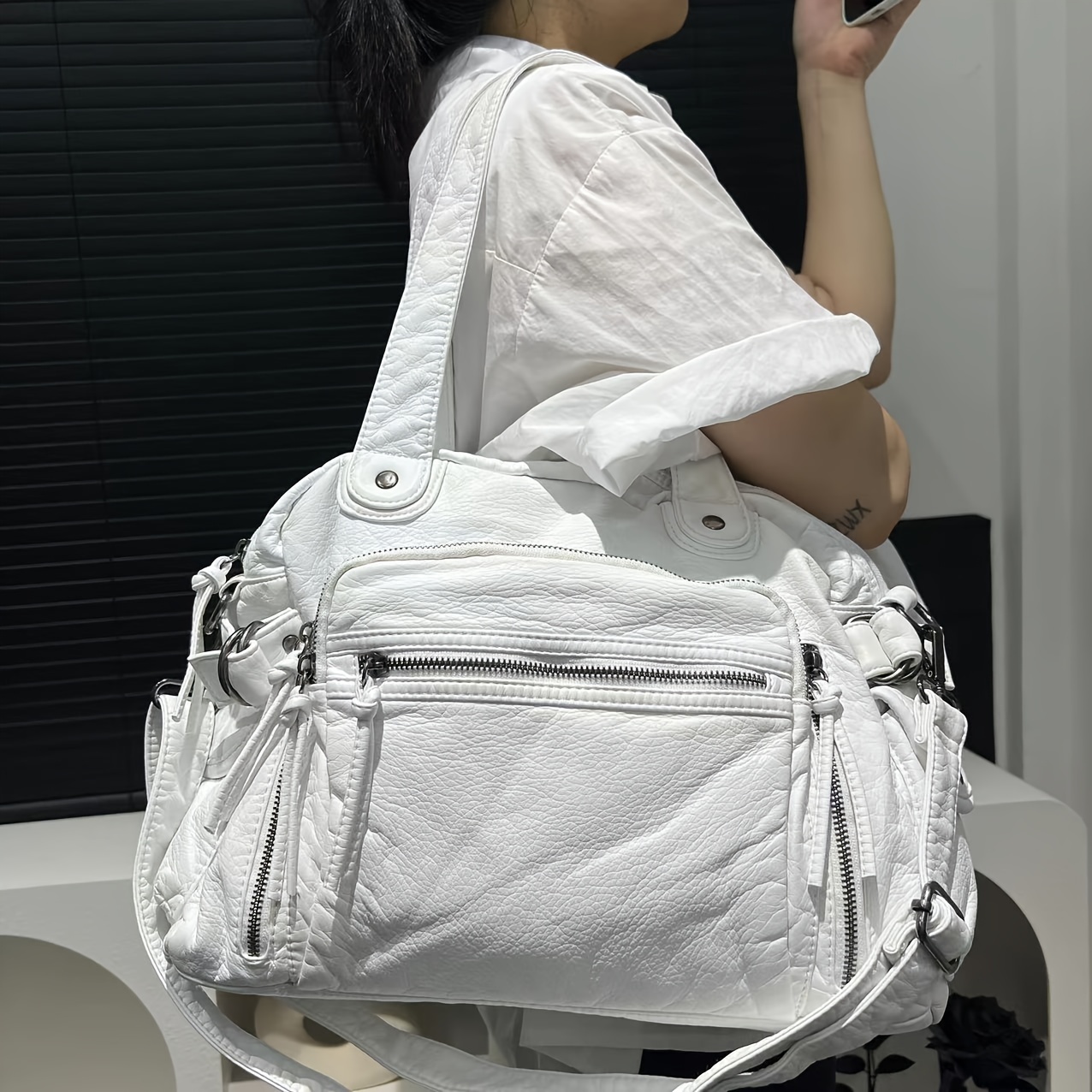 

Sac Moto Blanc et pour Femmes, Grande , Vintage , Épaule Unique, Sac Bandoulière