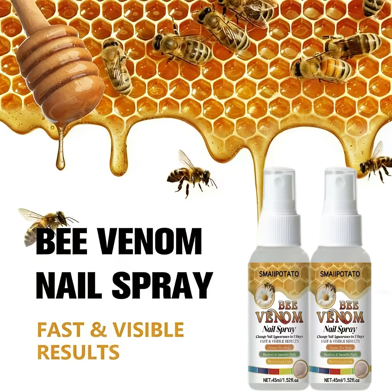 Spray pentru Unghii cu Venin de Albine | 2 Zile, Unghii Deteriorate, Puternice și Netede, Spune Adio Stratificării Fragile, Blând fără Iritații, O Sticlă pentru a Rezolva Toate Problemele Unghiilor