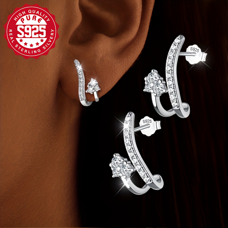 

1 paire de boucles d'oreilles de luxe en argent sterling 925 pour femmes, style pailleté avec synthétique, hypoallergénique, à quotidiennement et en cadeau, bijoux de mode toutes , 2g