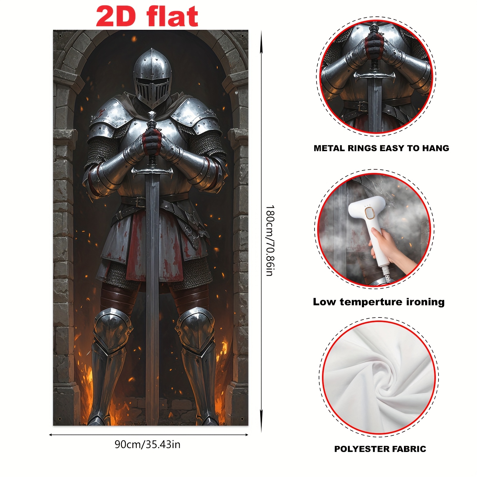 TEMU 2d Door Banner, 2d Flat Party Banner, Pull Flag/party Banners 1pc (35*70 Inches/90*180cm), 2d Door Banner, Armor Medieval Knight Door Banner,