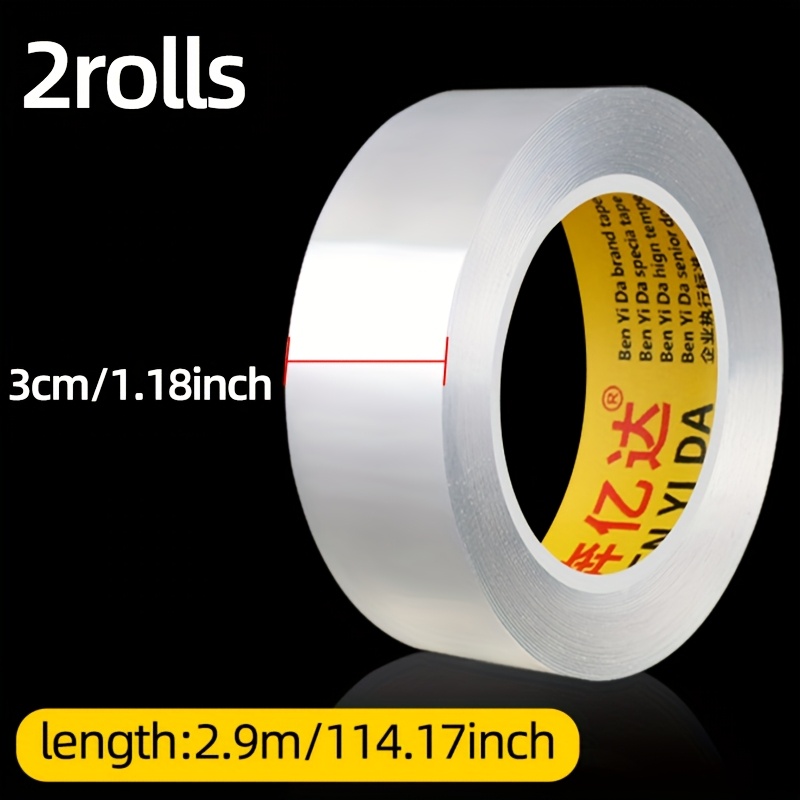 TEMU 2 Rolls Of Nano Double-sided Tape With High And Strong , Suitable For Transparent Fixing, Wall Climbing, And High-temperature Resistance