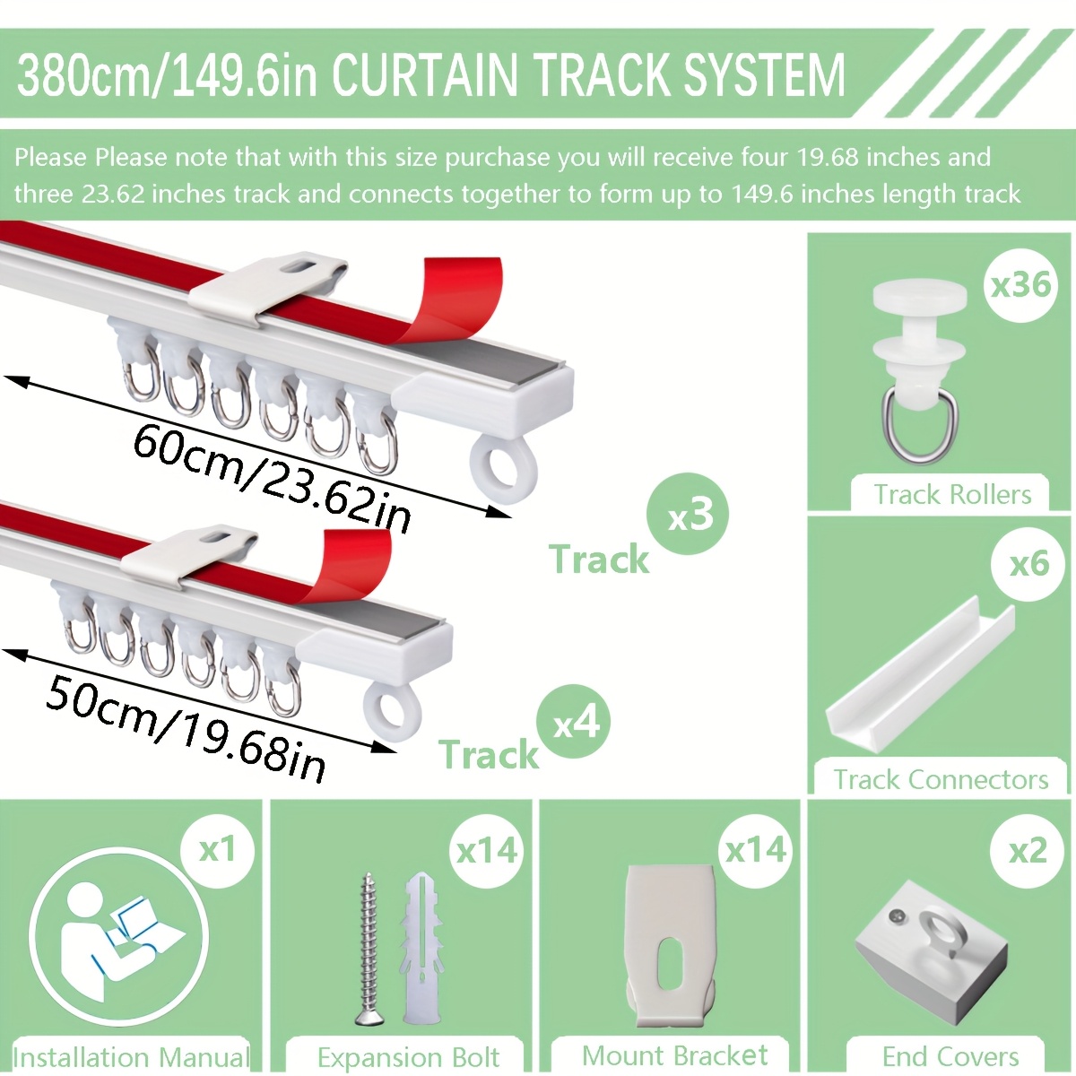 4-in-1 Adhesive And Curtain - Ceiling/wall Mount, Adjustable Length, For Bathrooms, Windows, Room Dividers, Cabinets And More
