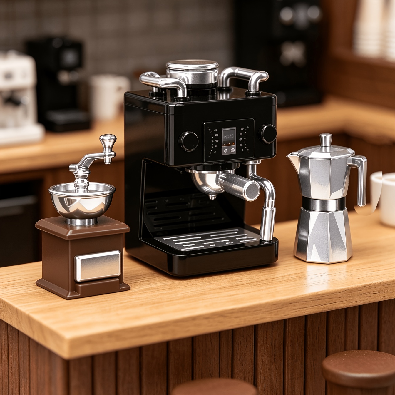 TEMU Ensemble de 3 pièces Kit de mini machine à café à l'échelle 1:12, Machines à , à café et cafetière Moka très réalistes et détaillés, à assembler