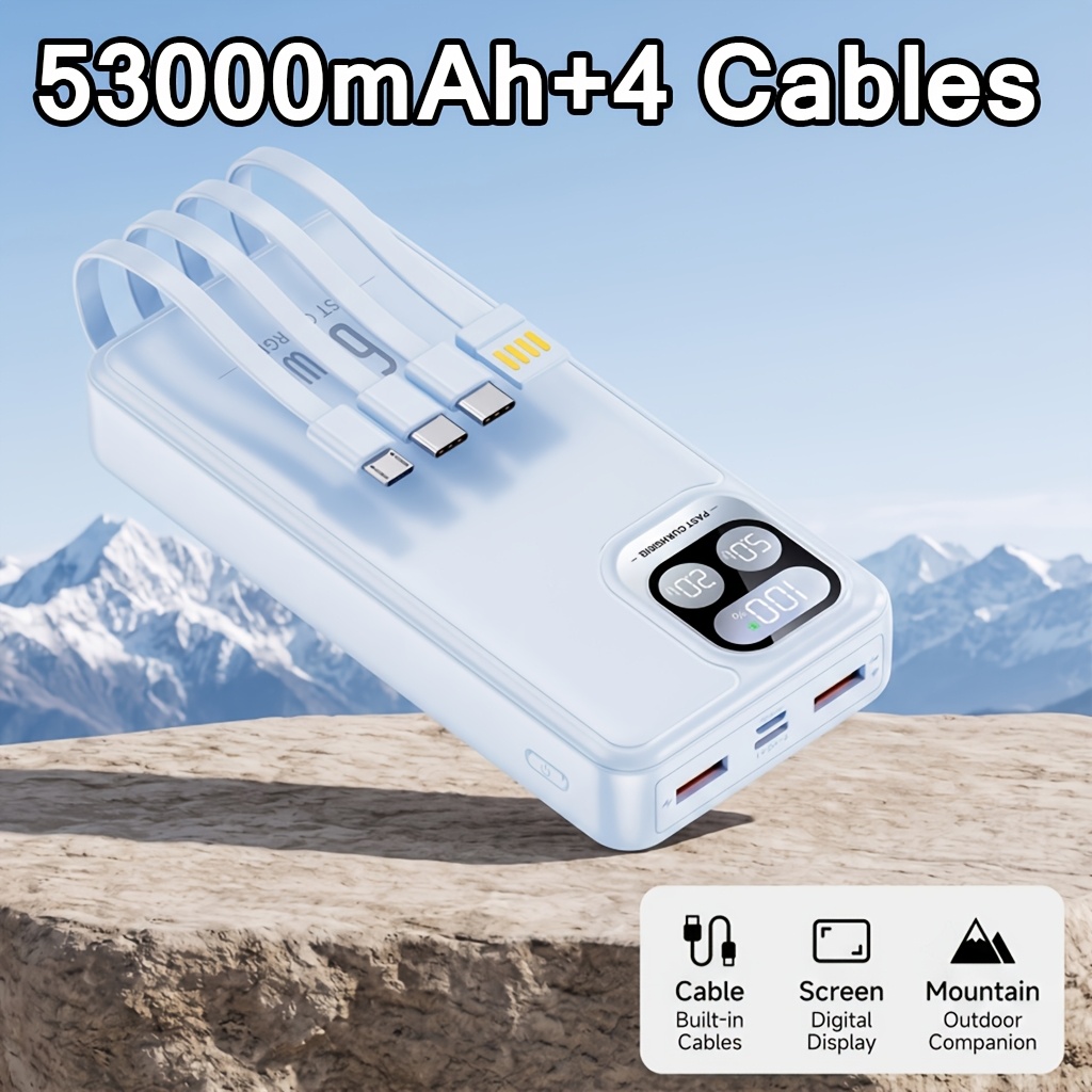 TEMU 53000mah Fast Charging Power Bank, Large Capacity Portable 66w Suitable For Charging All Mobile Phones, With Led Display/ With / Dual Output