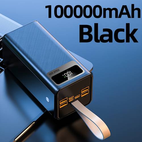 80000mah 100000mah power bank 22 5w super fast charge ultra large capacity power leather lanyard outdoor camping led light travel backup power supply suitable for phone devices can charge