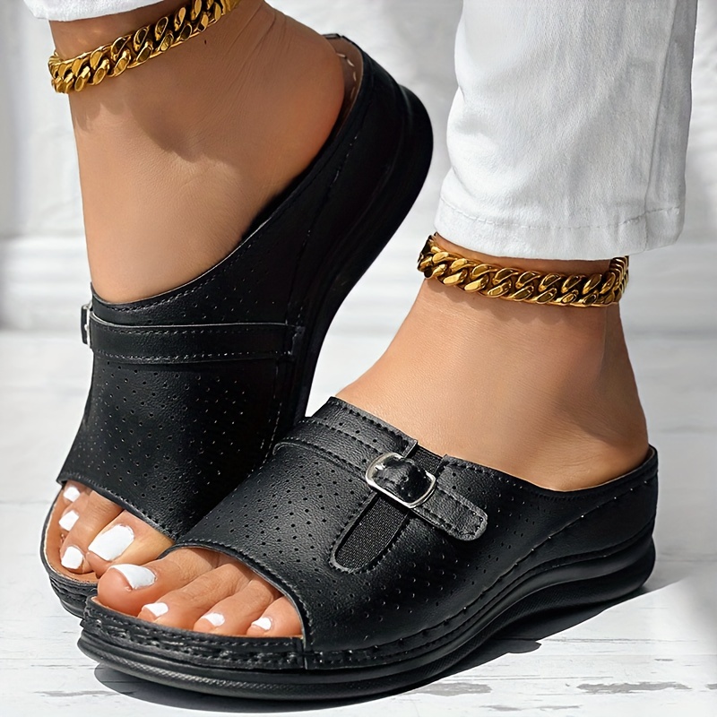 Sandalias de plataforma con   de   para mujer, sandalias de cuña con     y deslizamiento, calzado   para   a día. 7