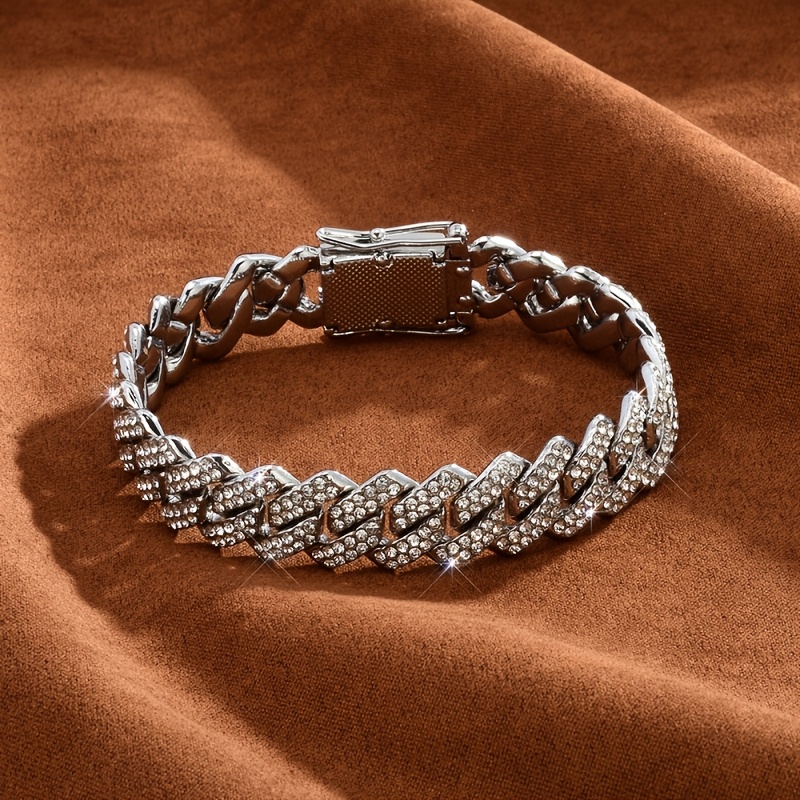 TEMU 18mm Cuban Link Bracelet Hypoallergenic 18k Golden Plated Iced Out Hip Hop Jewelry Shiny Cubic Zirconia For Men Women Father's Day Christmas