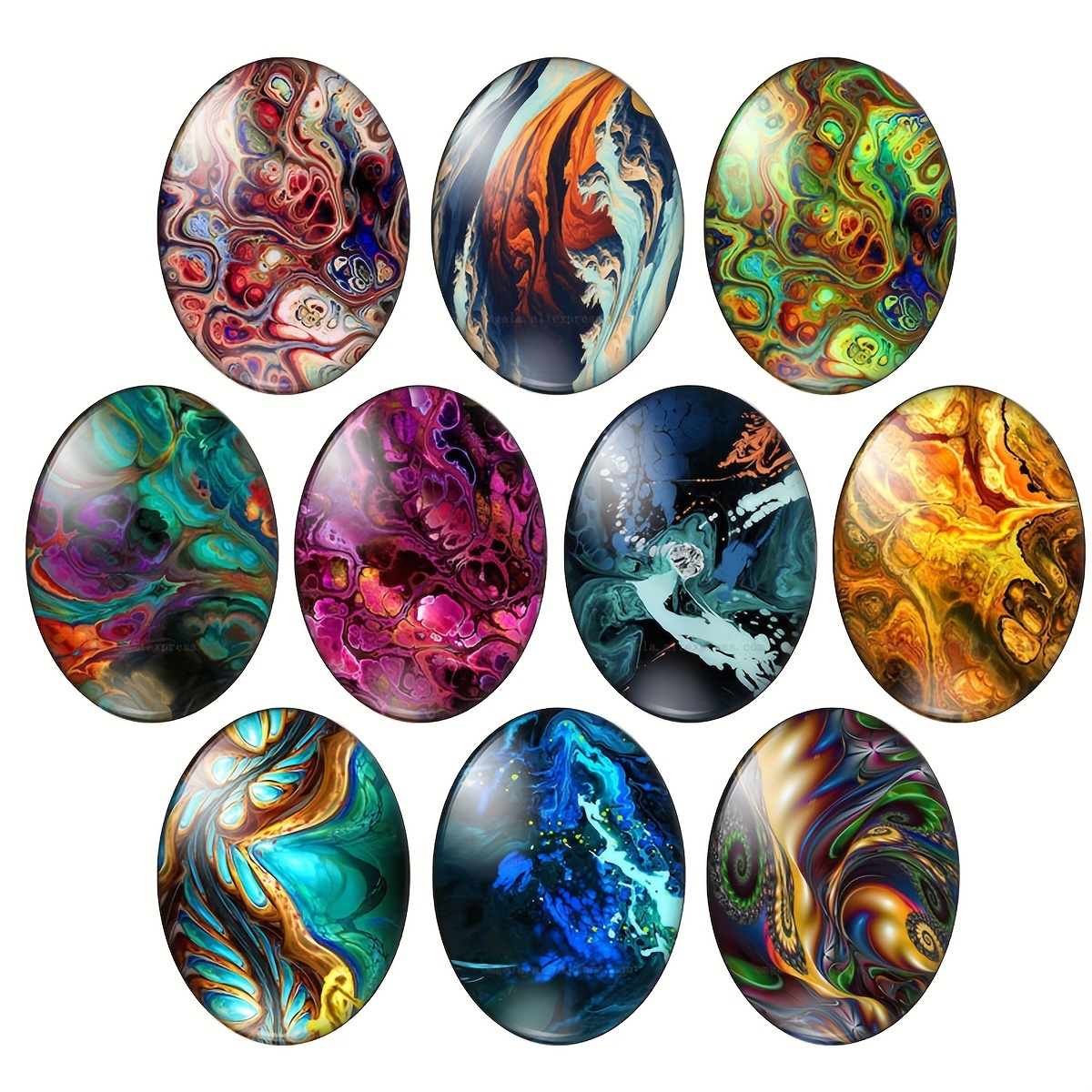 

10pcs Vibrant Purple Blue Artist Create Texture, Oval Photo Glass Cabochon Demo Flat Back Making Findings, Ideal Accessories For Necklace, Keychain, Jewelry Making