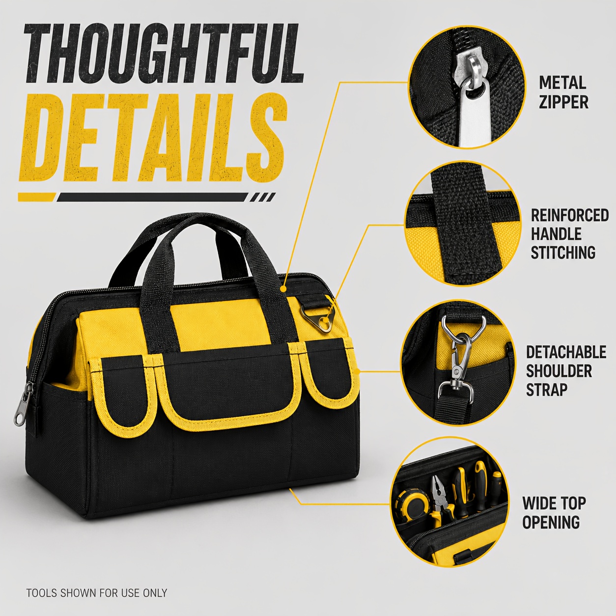 TEMU 2026 Upgrade (35.81cm) Tool Organizer Bag - Tools Not Included, 14.1-inch Oxford Cloth Tool Case, Multi-compartment And , Zipper Closure -