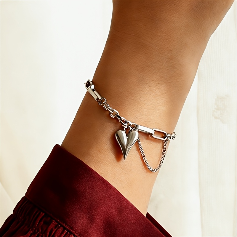 E-shop Elegantes Herz Damenarmband - 316L Edelstahl 18K vergoldenete Quastenkette, wasserdichter Mode-Schmuck, Valentinstags-romantisches Geschenk für