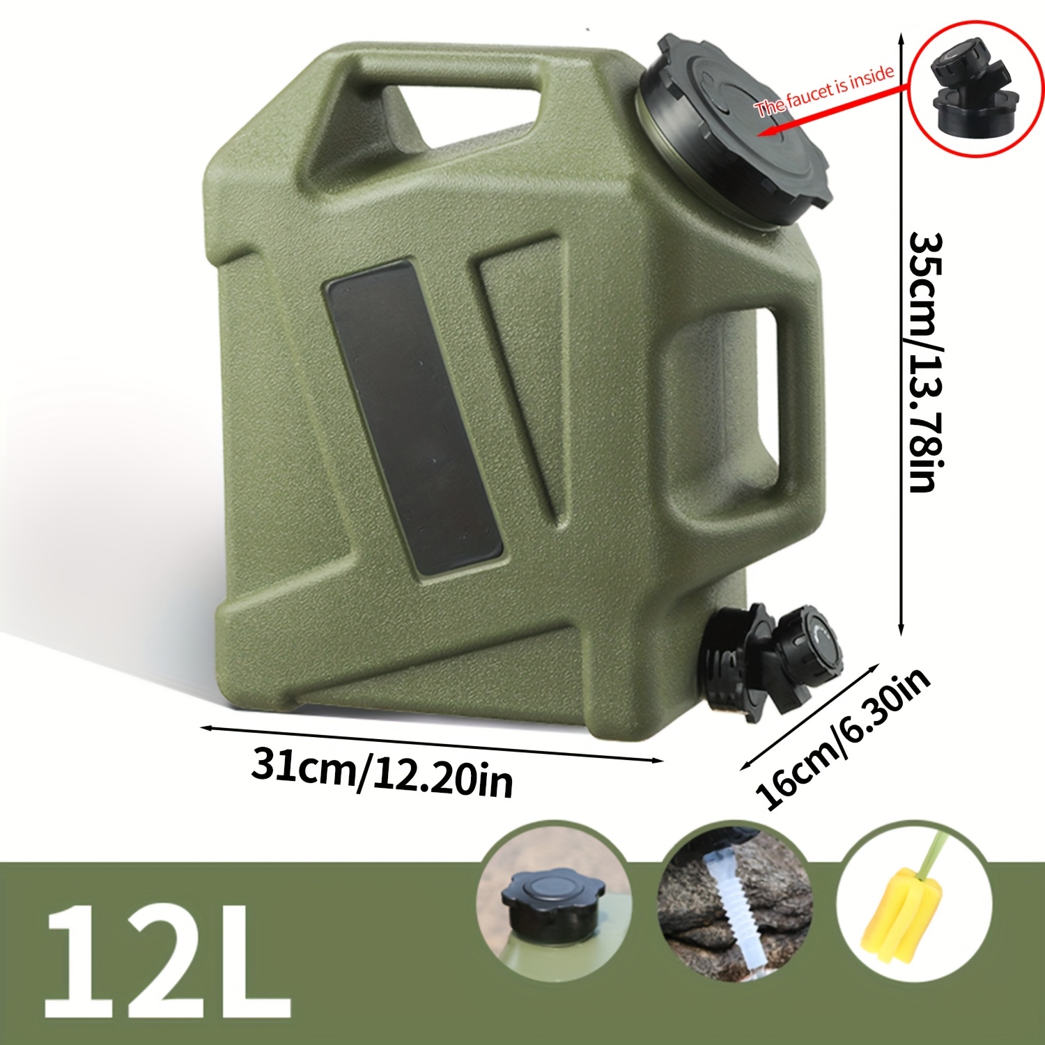 11-12L/2.9-3.2Gal Military Green Portable Water Tank with Faucet - Durable Leakproof Design, Ergonomic Handle & Carrying Straps for Camping, Hiking, Emergency Storage, Water Storage Tank, Hiking Essentials, Robust Construction, Sturdy Construction