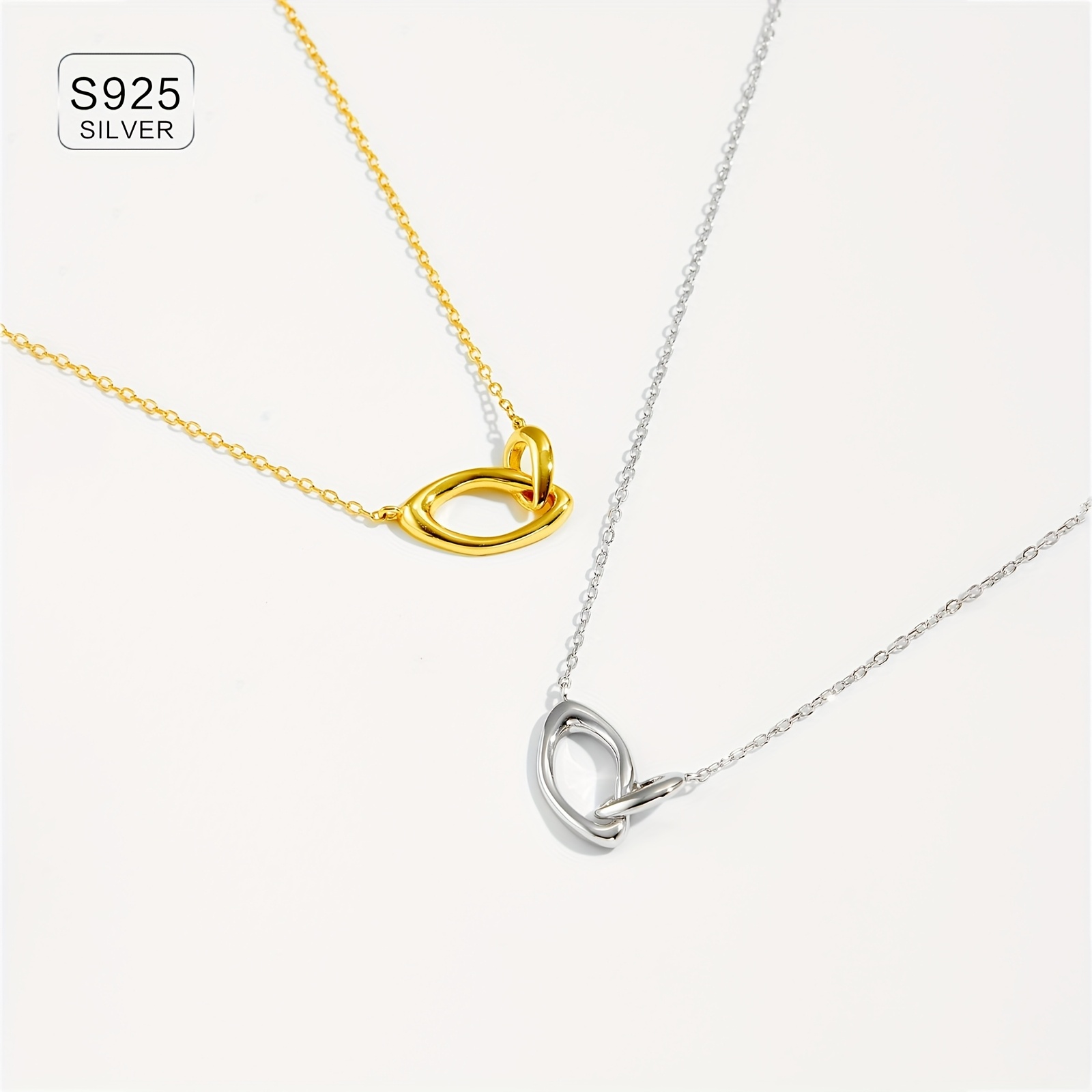 925 Sterling Silver & 18K Gold Plated Interlocking Loop Necklace