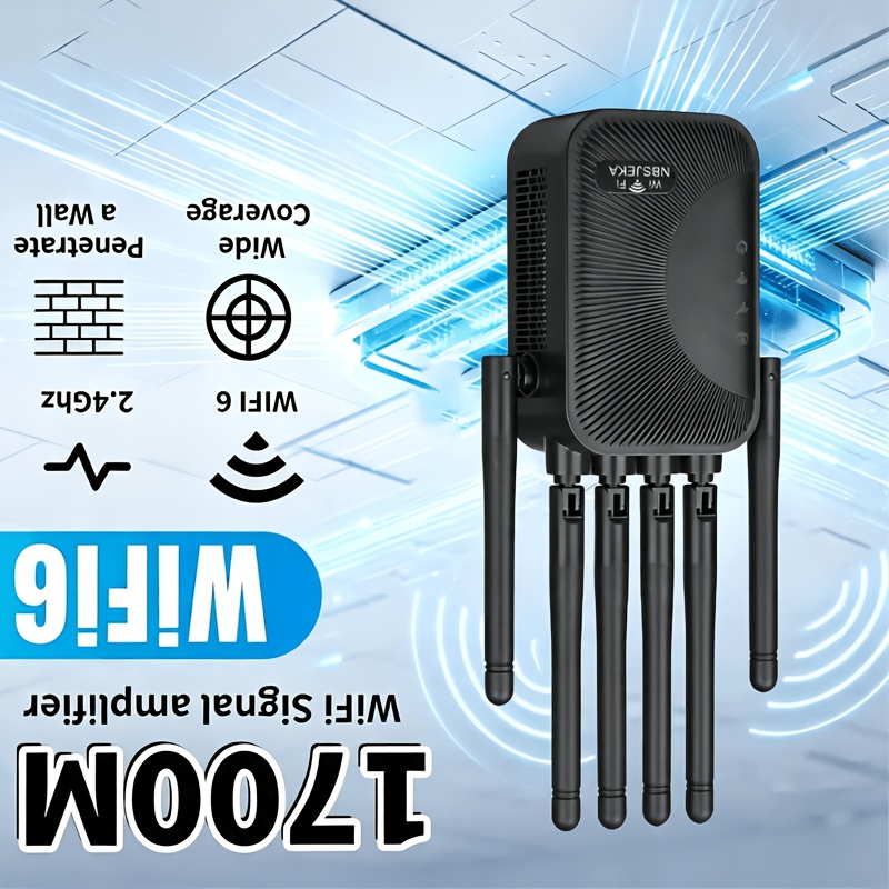 TEMU Repetidor de malla WiFi 6 de 1700 Mbps, extensor de alcance, amplificador de sin varillas universal compatible con inteligentes, cobertura WiFi