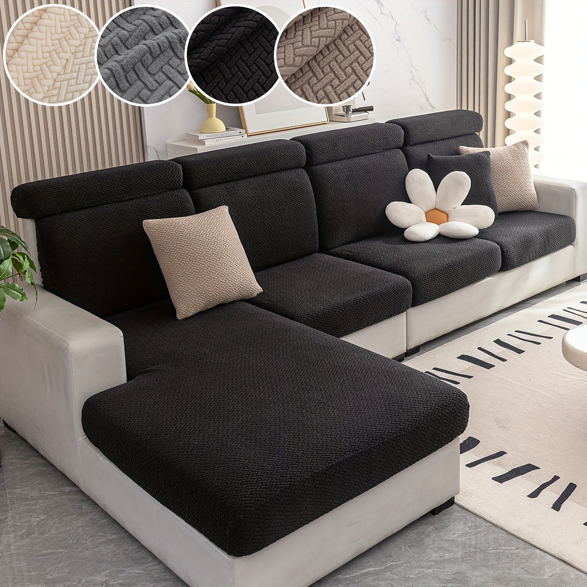 1pc sherpa sofa cover   pattern bohemian style elastic fabric   soft and comfortable stretch fabric furniture protector suitable for home decor  