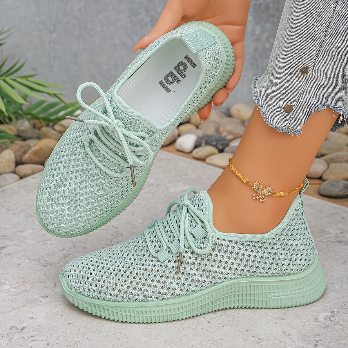 TEMU Wide Toe Hollow Mesh Casual Sneakers, Large Breathable Mesh Structure Feet Dry, Adjustable Lace-, Lightweight Anti-slip Cushioned Sole, Toe Box,