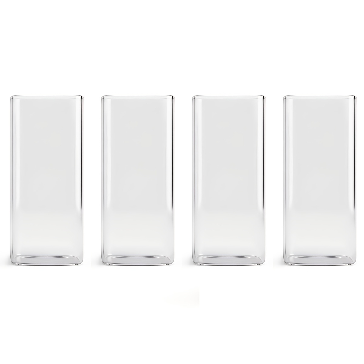 TEMU 4/6pcs Set Of High-temperature Resistant Transparent Square Single-layer Glass Tumblers (250/400/500ml Multiple Sizes) - Large Capacity High