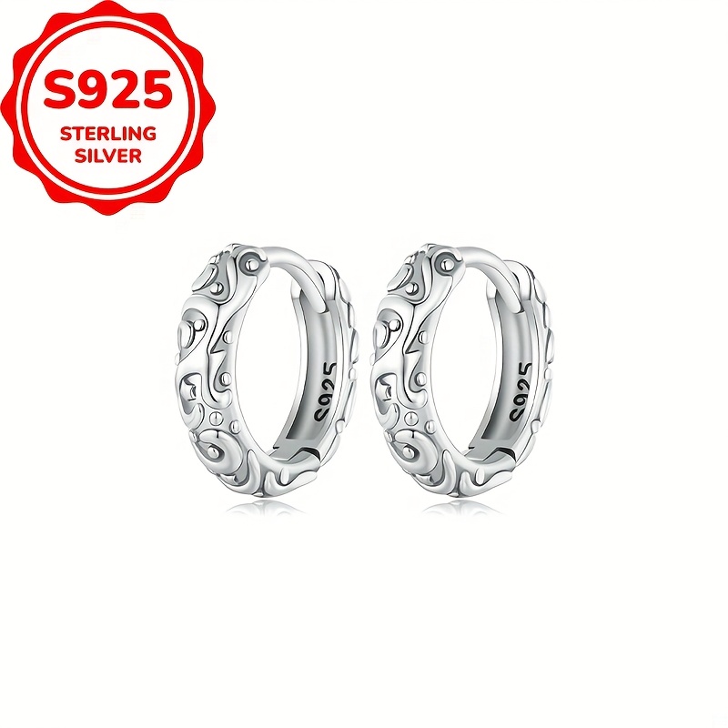 Women's S925 Sterling Silver Carved Textured Rings, Trendy Design