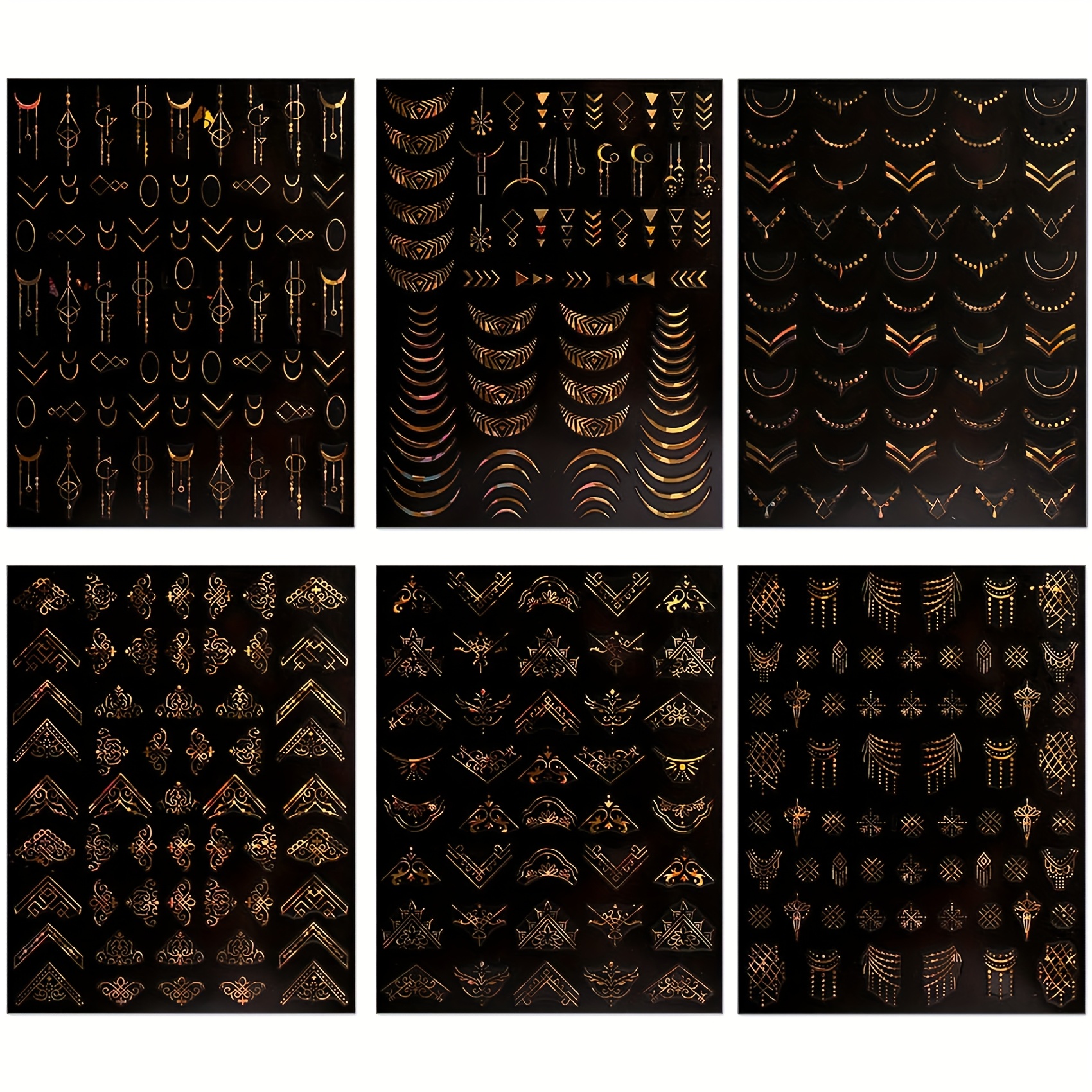 6 Golded Stickers With 3d Irregular Geometric Lines, Metal Frame And Adhesive Nail Stickers