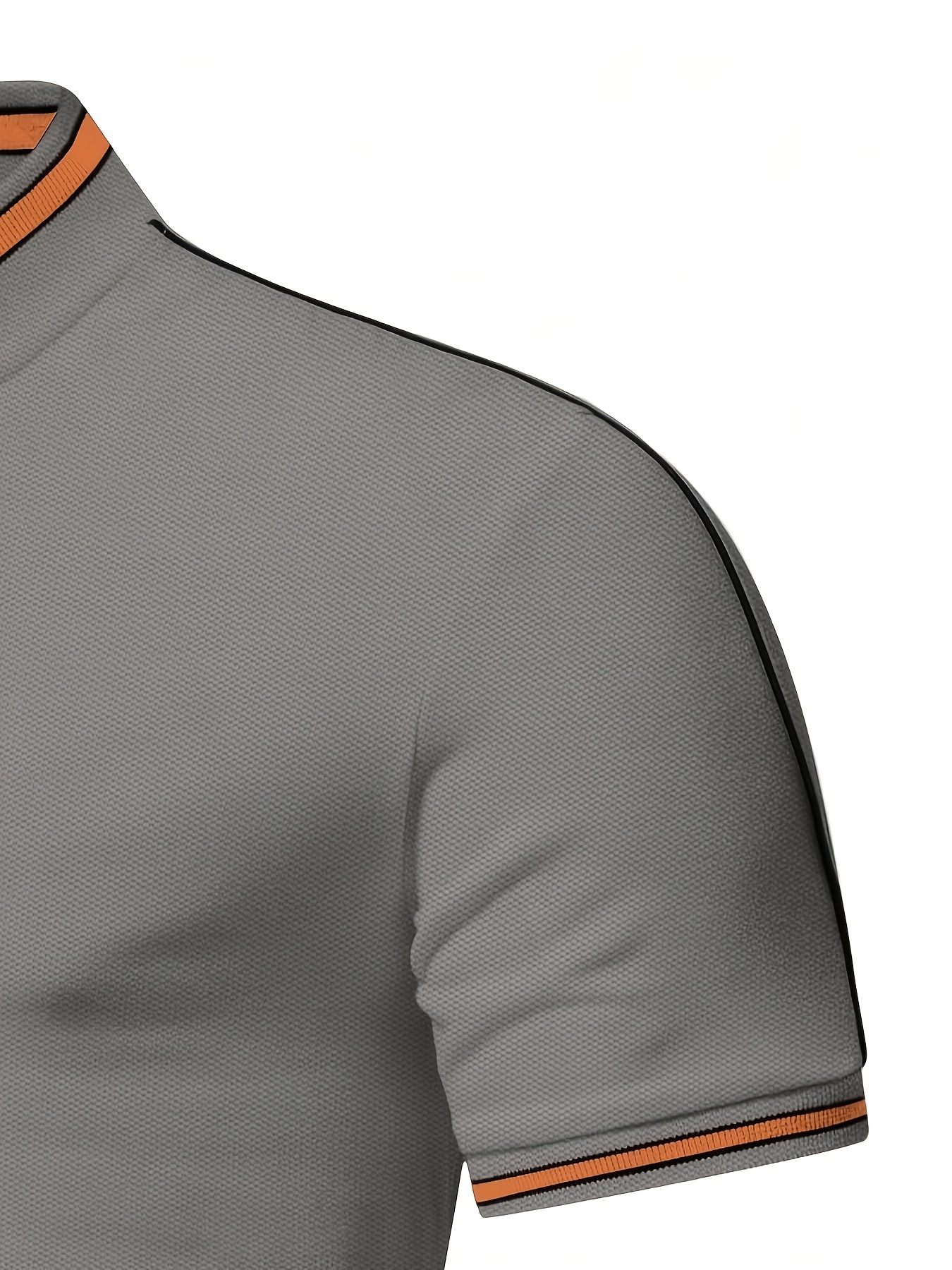 Men'S Casual Short Sleeve Polo Shirt - Beige with Black Side Stripes, Comfortable Breathable Fabric, Mandarin Collar, Zipper Detail, Perfect for Sports, Outdoor Activities & Casual Wear, Sports Casual Wear | Minimalist Design | Comfortable Fit