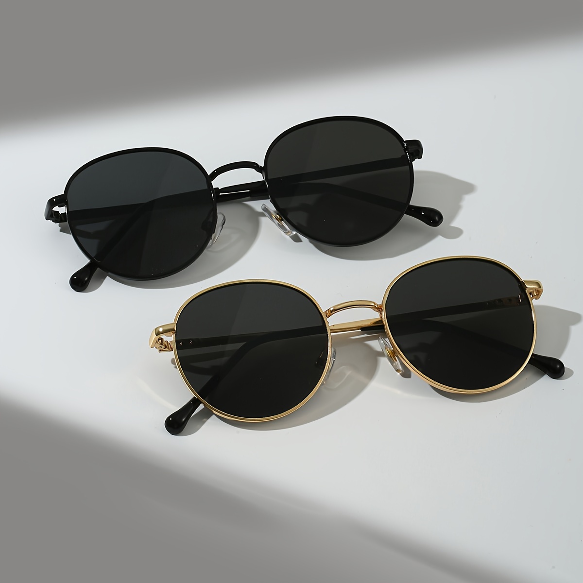 

2pcs Round Metal Frame For Women - -reflective, For &